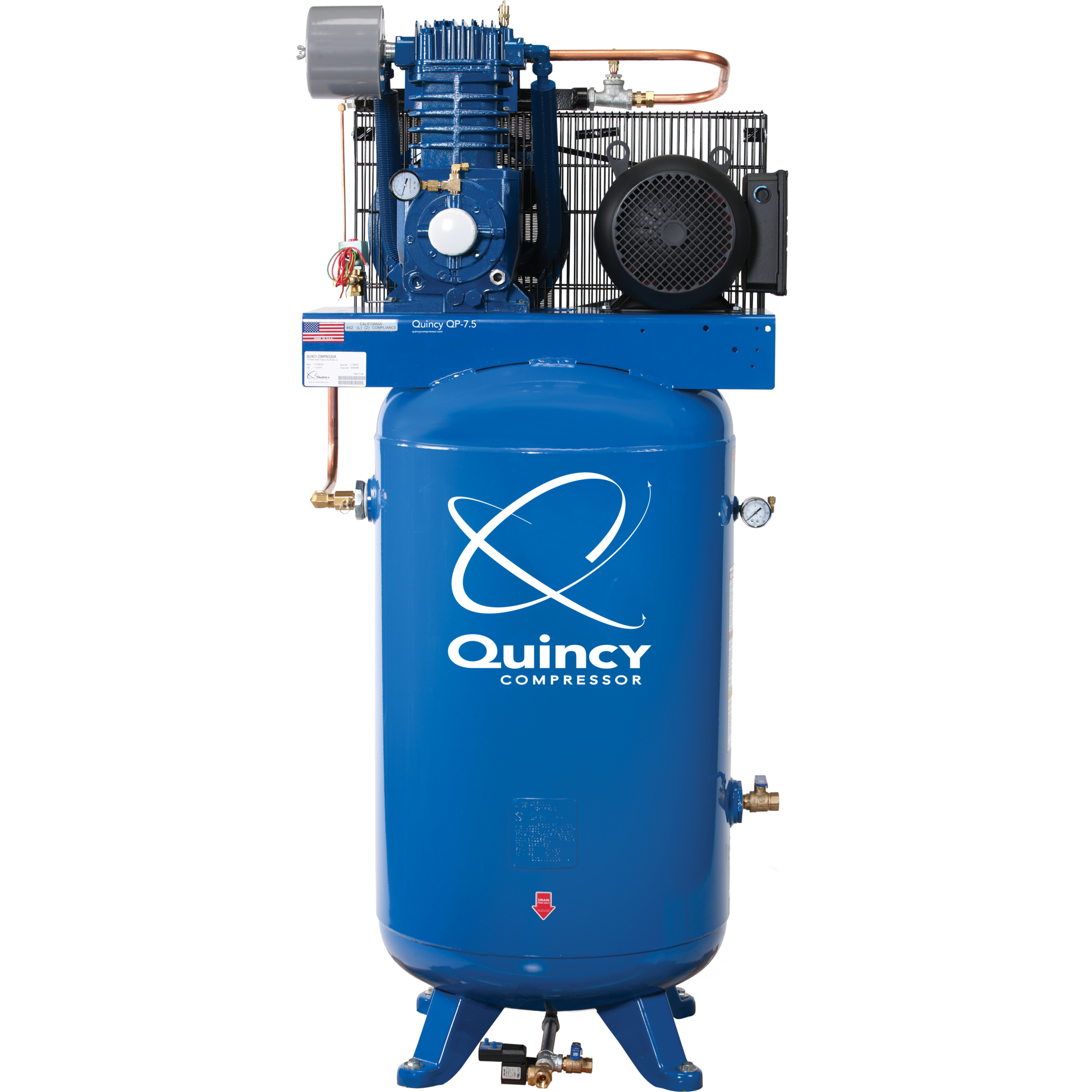 Compresor de aire Quincy QP1 7.5H 80 Gal 2S 230V 3ph V MAX, 7.5 HP, Tanque de aire de 80 Gal, 230 Volts Modelo# 573D80VCA23M.