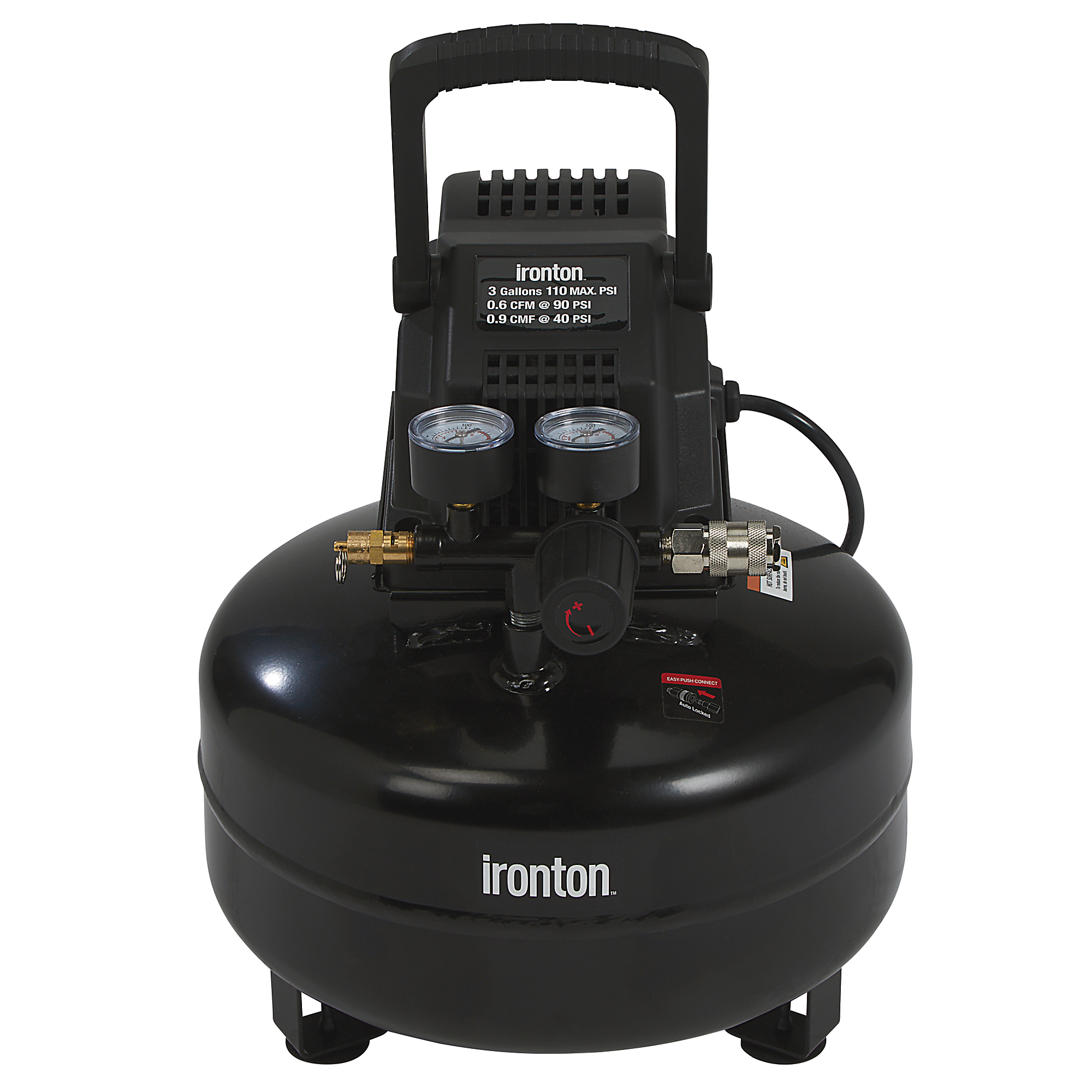 Compresor de Aire tipo Panqueque sin Aceite Ironton, 0.3 HP, 3 Galones, 110 PSI.