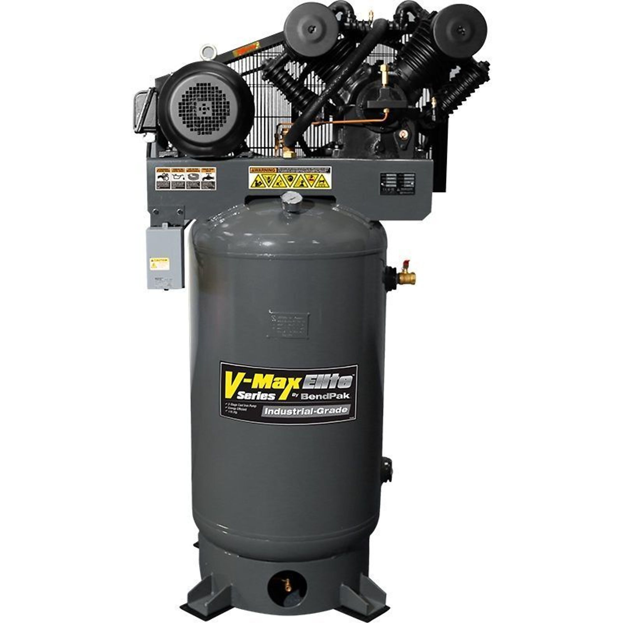 Compresor de aire BendPak V-Max Elite, 10 HP, Tanque Vertical de 120 Galones, 208V–230V, 60 Hz, Trifásico, Modelo# VMP-10120V-603