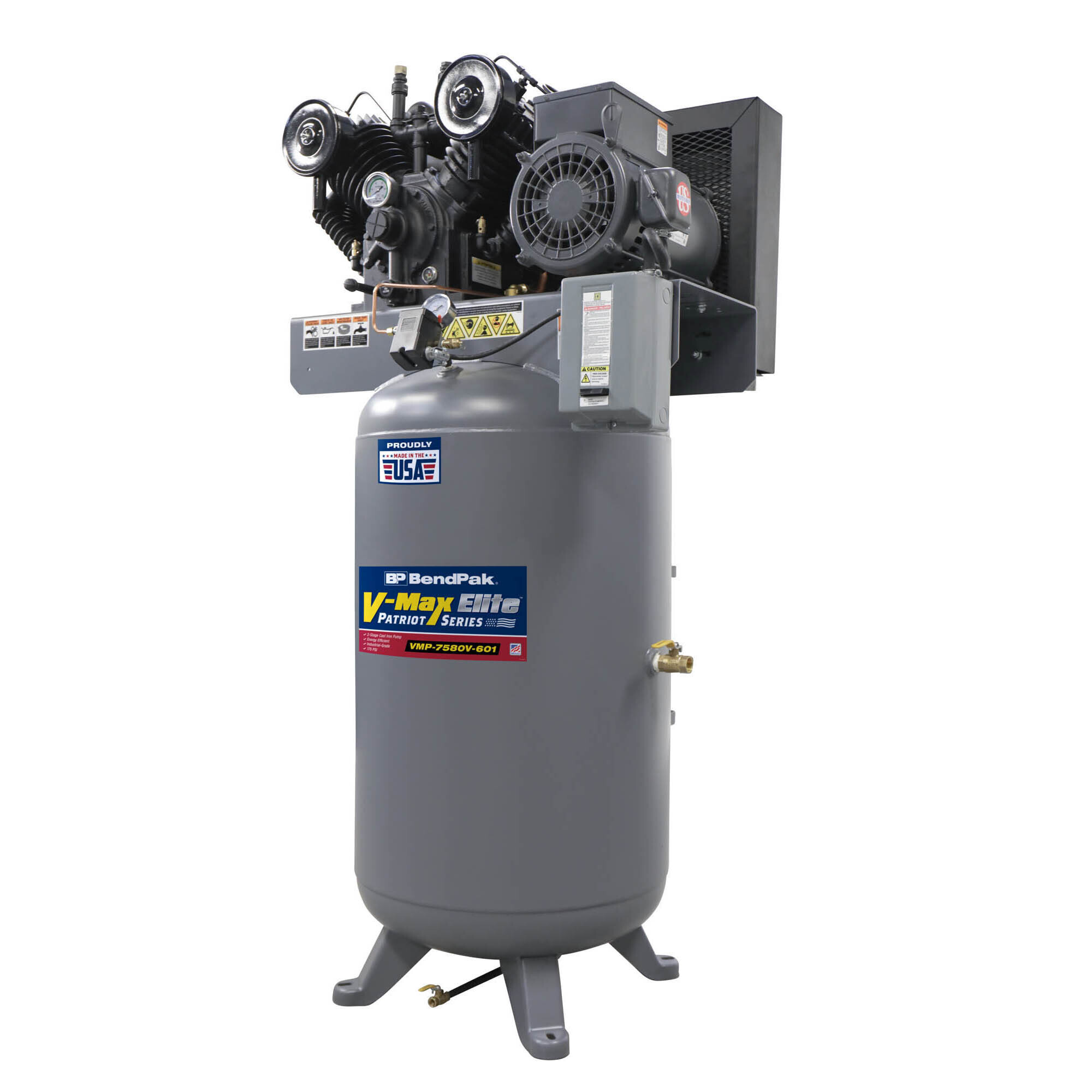 Compresor de aire BendPak V-Max Patriot, 7.5 HP, 80 galones, tanque vertical, Modelo# VMP-7580V-603.