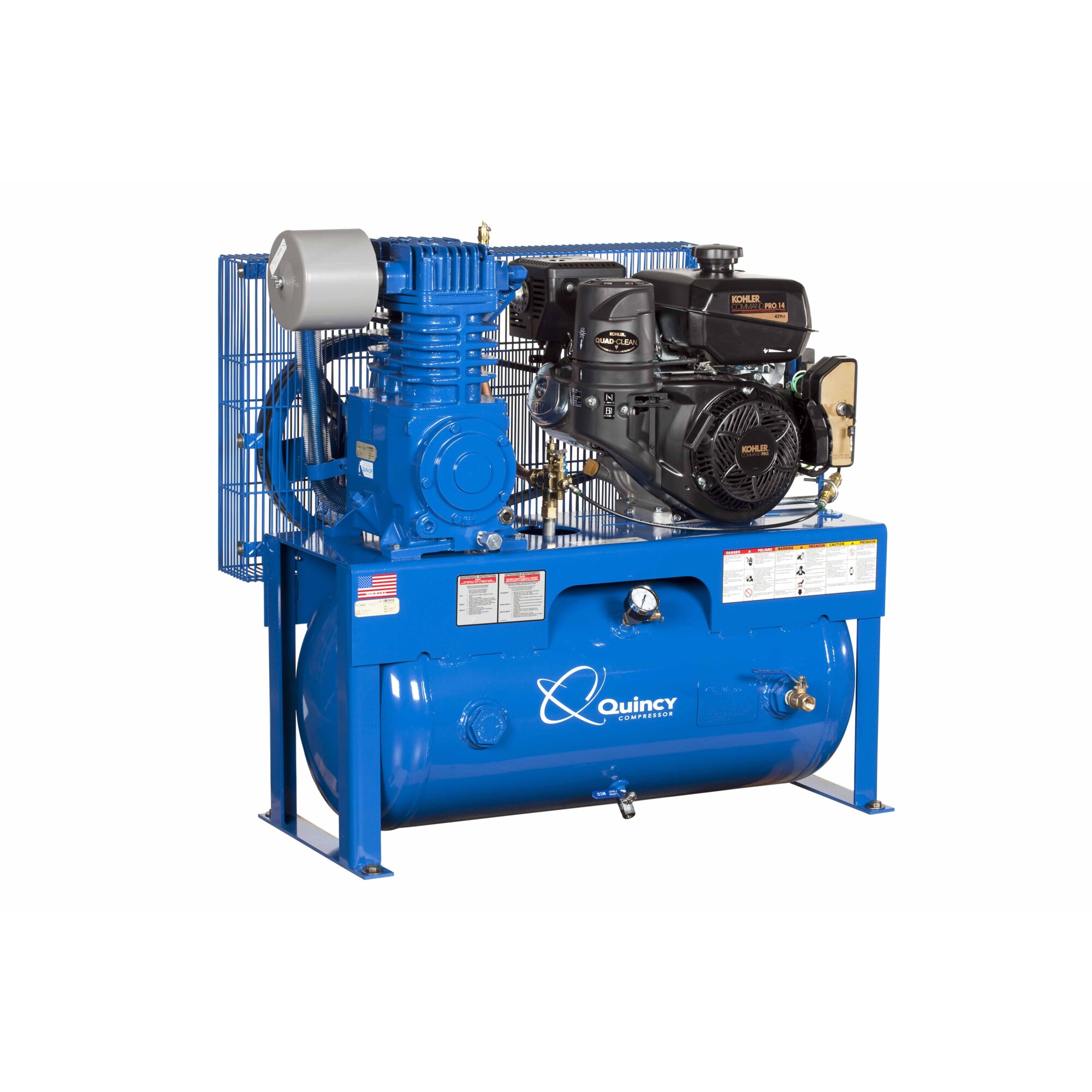 Compresor de aire Quincy, QT 14H 30G 2St (Kohler) Horizontal, Potencia 14 HP, Capacidad del tanque 30 Gal, Modelo G414K30HCD.