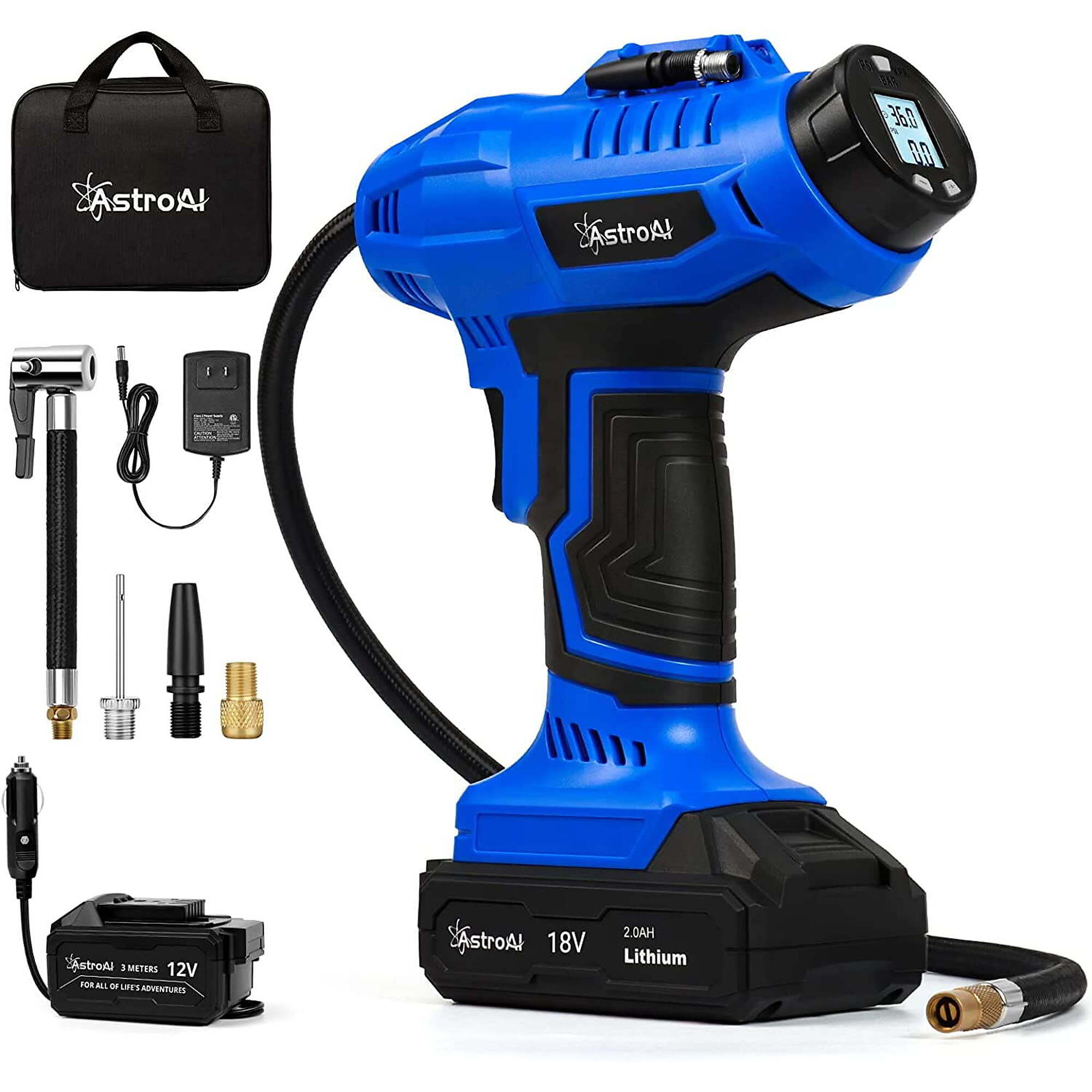 Inflador de llantas inalámbrico AstroAI 20V, modelo ACACJY21LIDCBU-US