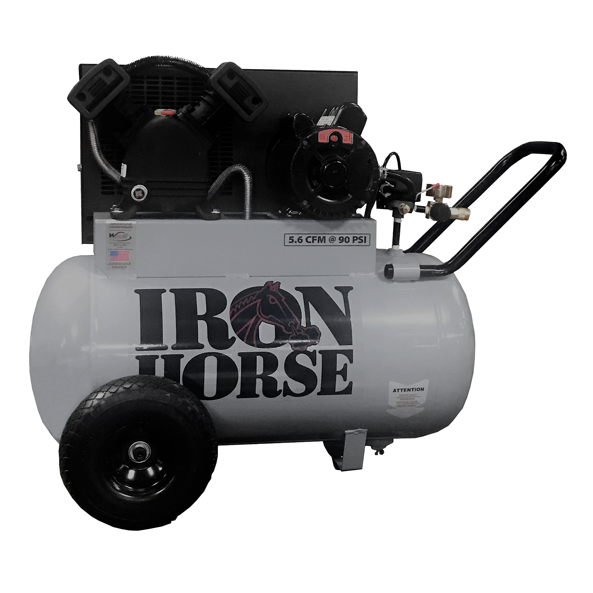Compresor de Correa Horizontal Iron Horse de 20 Galones, 2 HP, Tanque de Aire de 20 Galones, 110 o 220 Voltios, Modelo IHP5120H1-US.