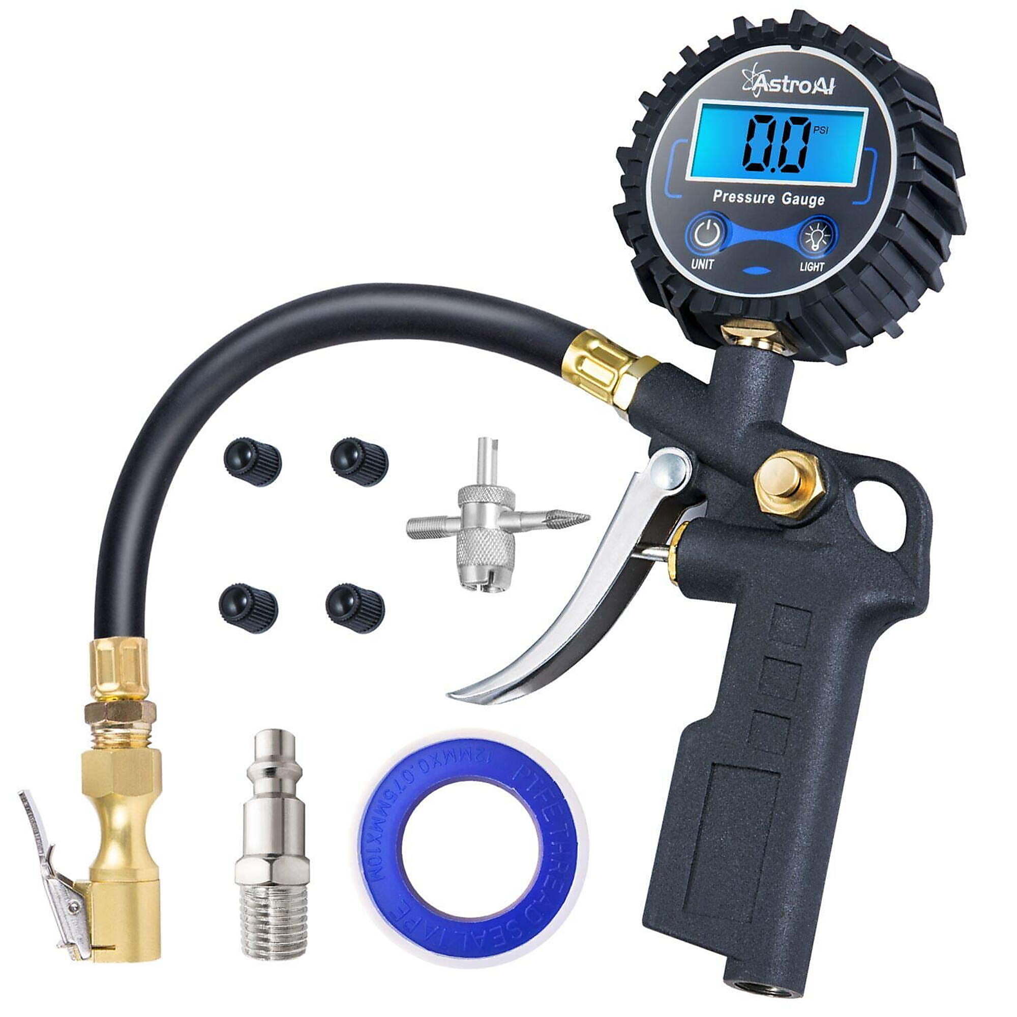 Manómetro digital inalámbrico para neumáticos AstroAI con inflador, 250 PSI, Modelo# ASIDTIG250M.