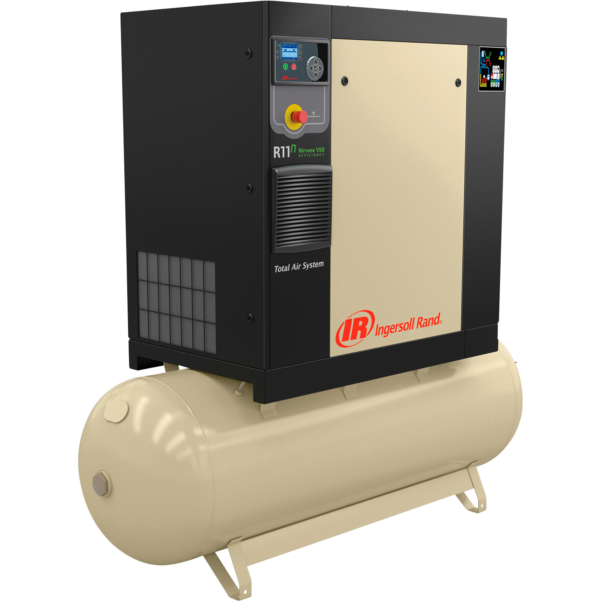 Compresor de aire de tornillo rotativo Ingersoll Rand con Sistema de Aire Total, 230 Volts, 1 Fase, 5 HP, 16.93 CFM @ 115 PSI, 80 Galones, Modelo# 48670921.