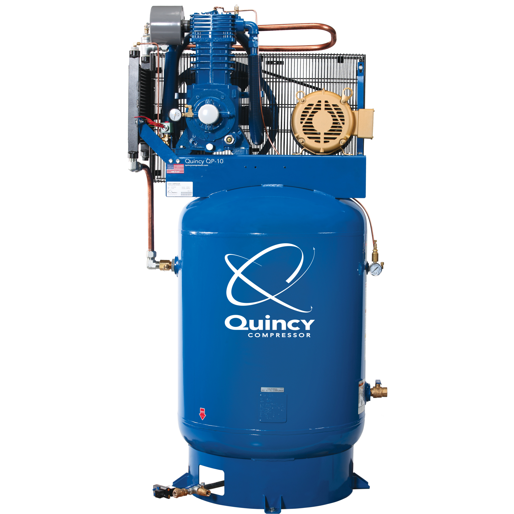 Compresor de aire Quincy, modelo QP2 10H 120G 2S, 200V 3ph, 10 HP, tanque de 120 galones, modelo #5103D12VCA20M.