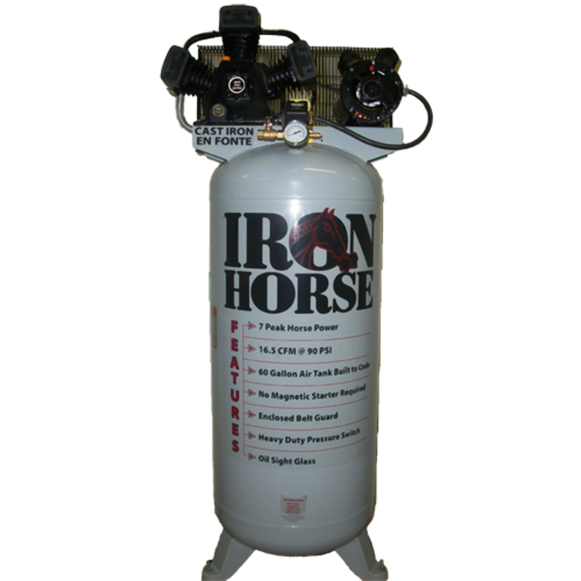 Compresor de aire estacionario Iron Horse de 60 galones, 7 HP, 220 voltios, modelo IHD7160V1.