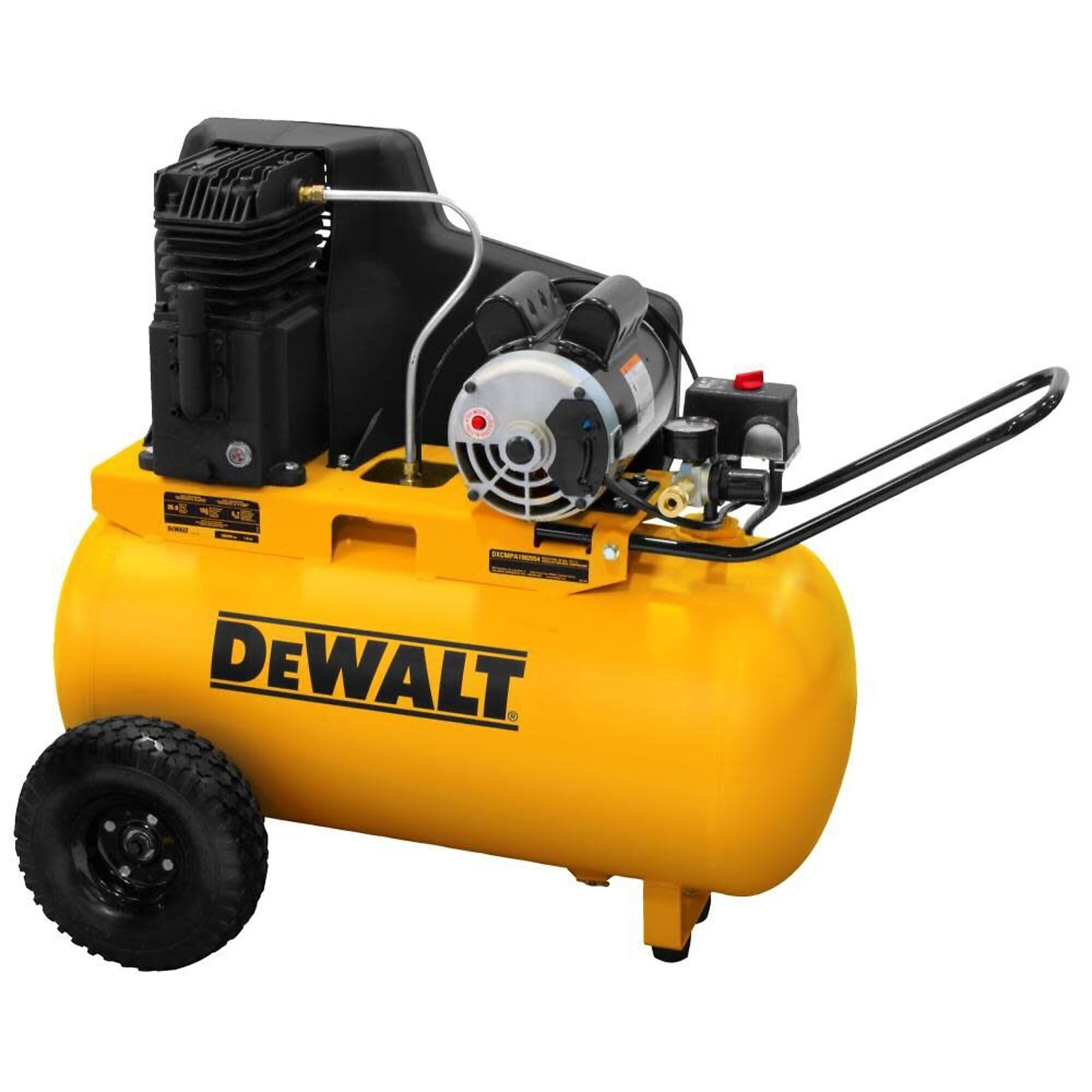 Compresor DEWALT 1.9HP 20Gal Horizontal de Hierro Fundido, Potencia de 1.9 HP, Capacidad del Tanque de Aire de 20 Galones, Voltaje de 120, Modelo #DXCMPA1982054.