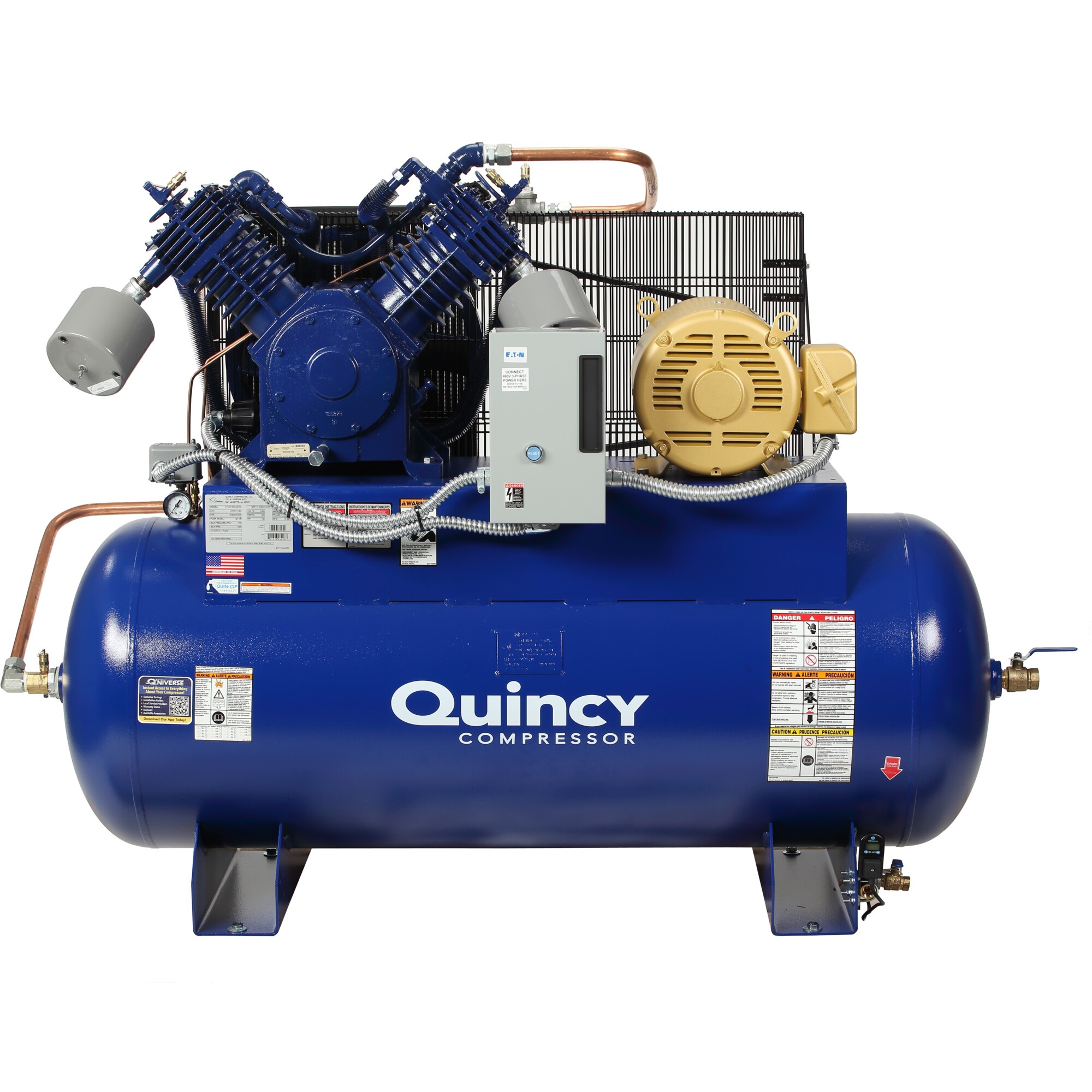 Compresor de aire Quincy, QT2 15H 120G 2 etapas 230V 3 fases HM, 15 HP, Tanque de aire de 120 galones, Modelo #4153D12HCA23M