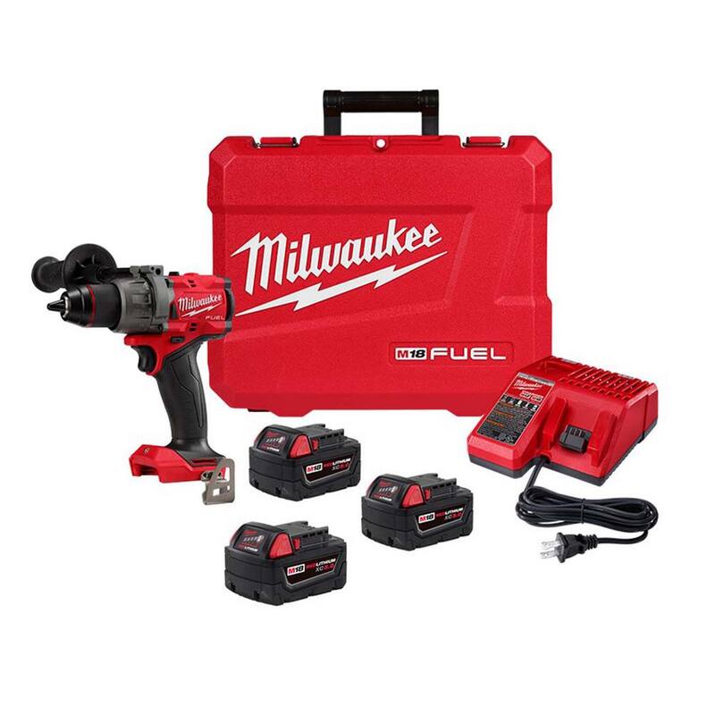 Kit de taladro percutor inalámbrico sin escobillas de 1/2 pulgadas con baterías de 5.0 Ah y estuche duro Milwaukee M18 Fuel 18-V de iones de litio - 2904-22-48-11-1850