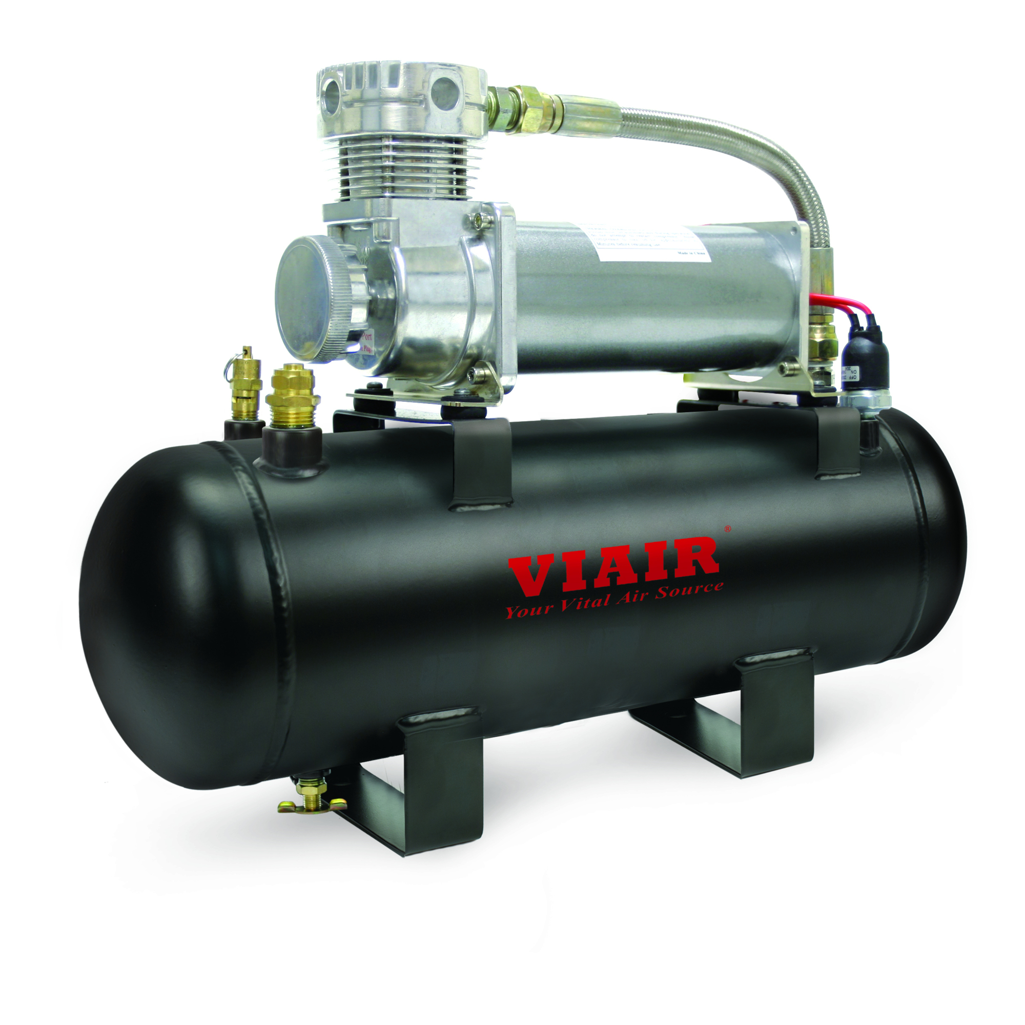 Kit de fuente de aire de alta presión Viair High-Flow-200 PSI, potencia de 0.25 HP, tanque de aire de 2 galones, 12 volts Modelo# 20008.