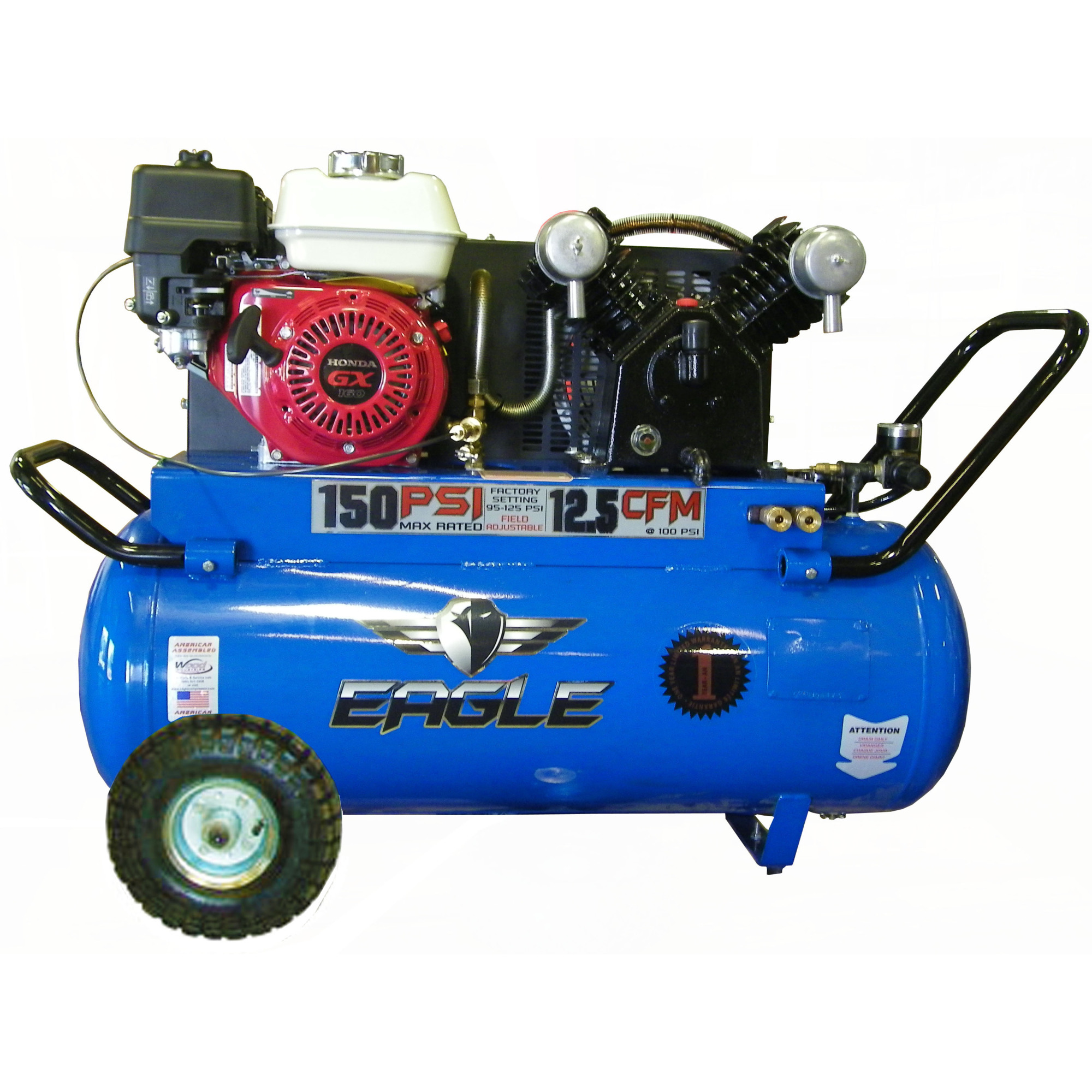 Compresor de aire EAGLE de 25 galones y 12.5 CFM, con Motor de 5.5 HP y Tanque de 25 galones, Modelo P55G25H1.