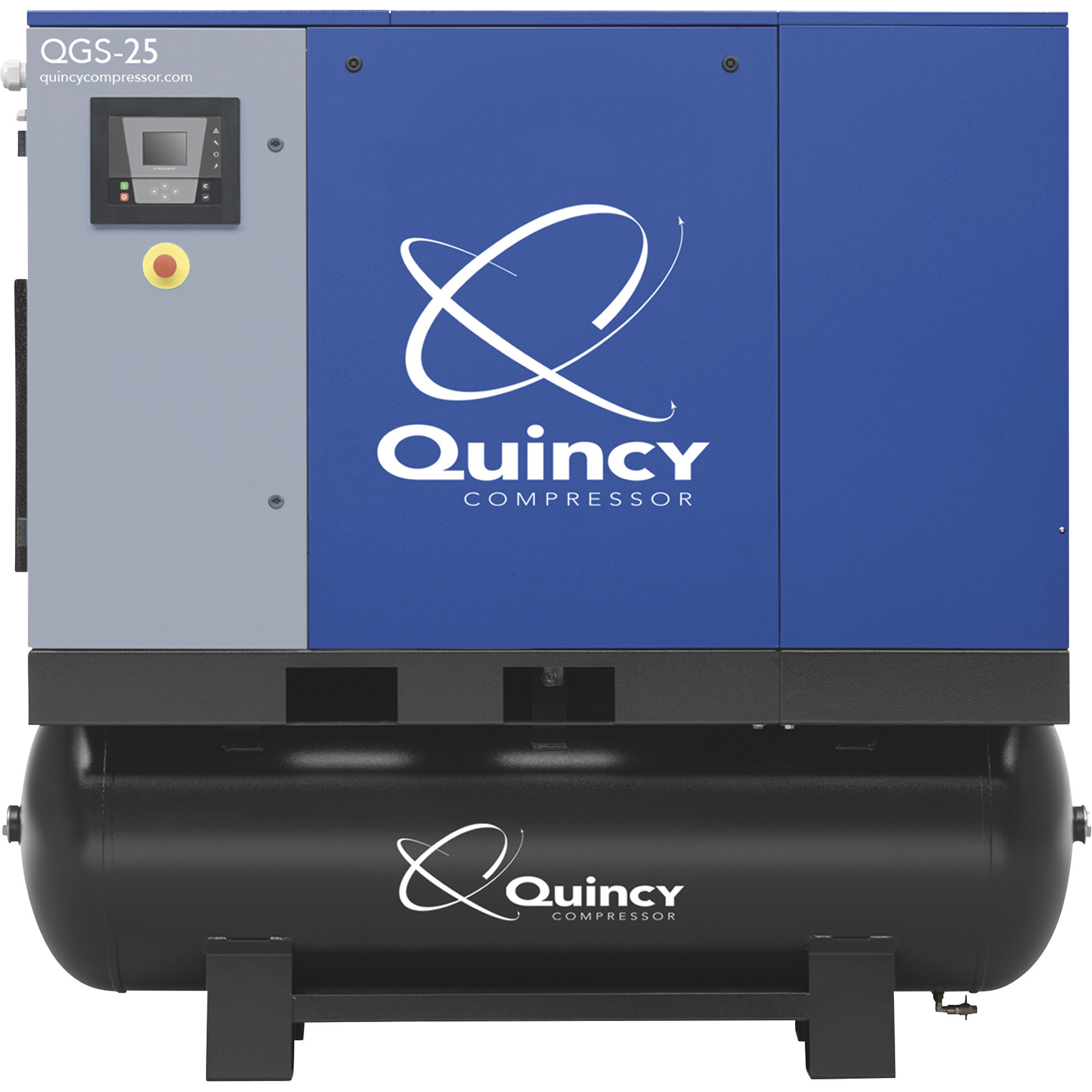 Compresor de aire de tornillo rotativo Quincy QGS con secador, 208/230/460V 3 fases, 30 HP, 113.8 CFM, 132 galones, Modelo# 4152026545