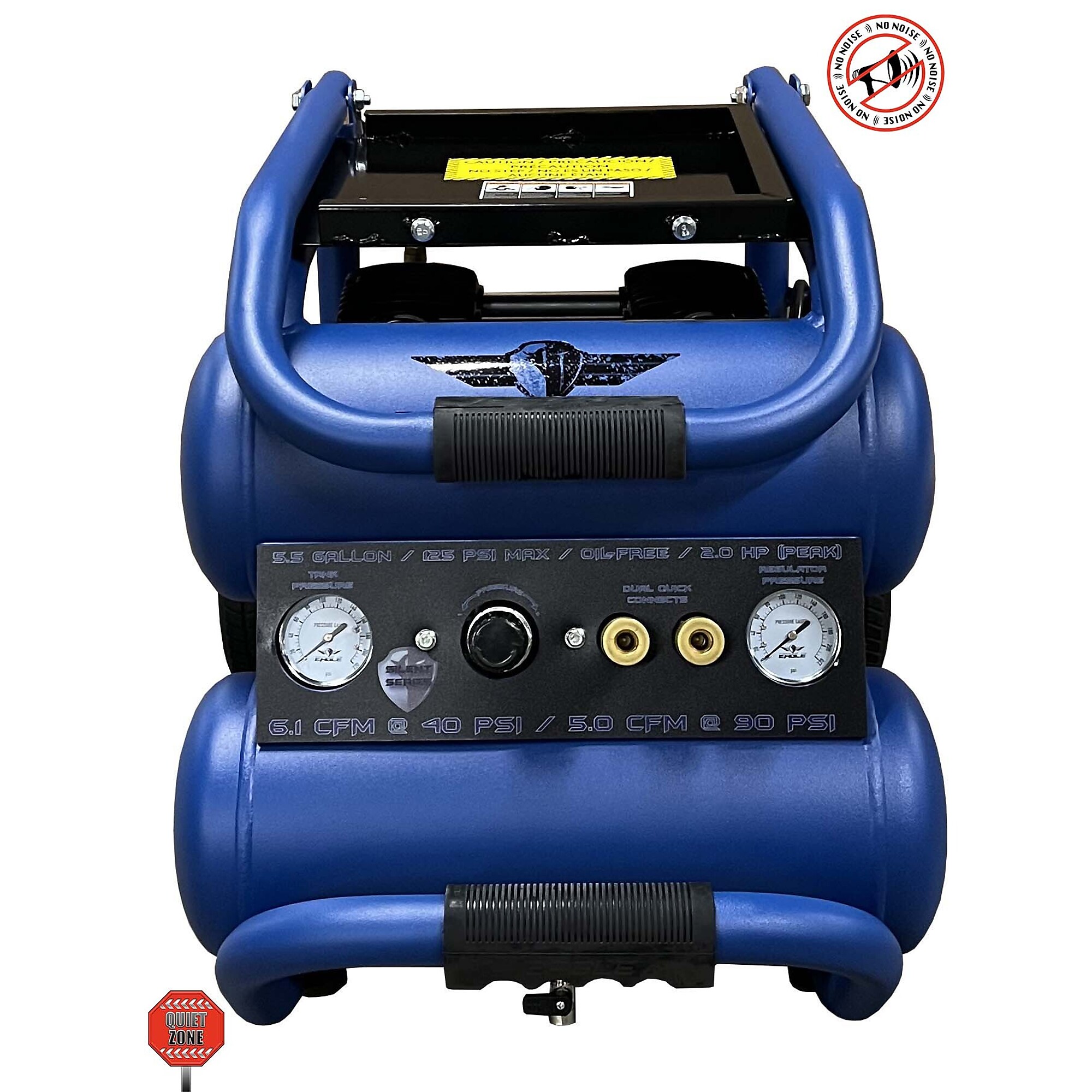 Compresor de aire silencioso EAGLE de 49 dB, 25 pies, 1.5 HP, tanque de aire de 5.5 galones, 110 voltios, Modelo EA-5000.
