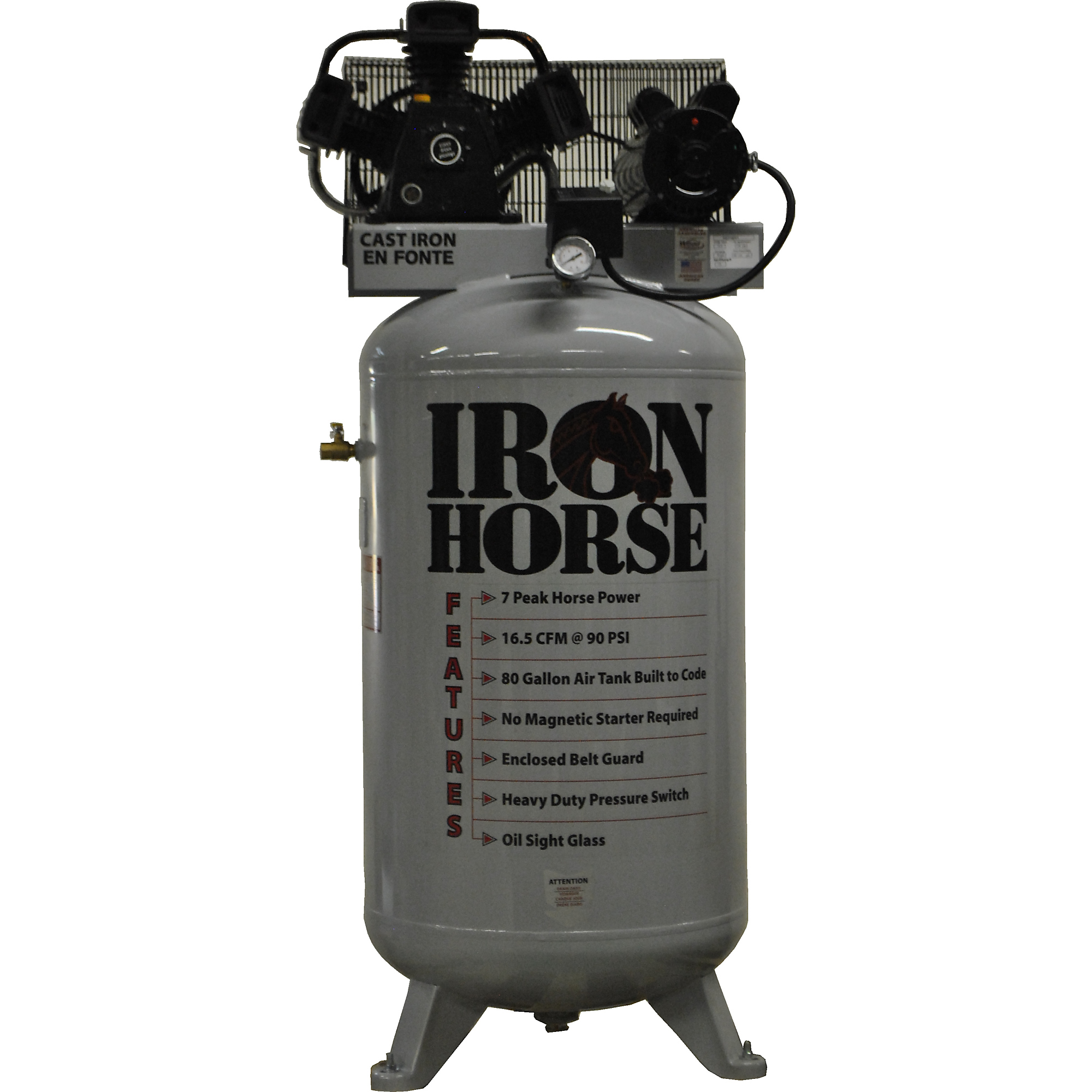 Compresor de aire estacionario Iron Horse de 80 galones, 5 HP, modelo IHD7180V1