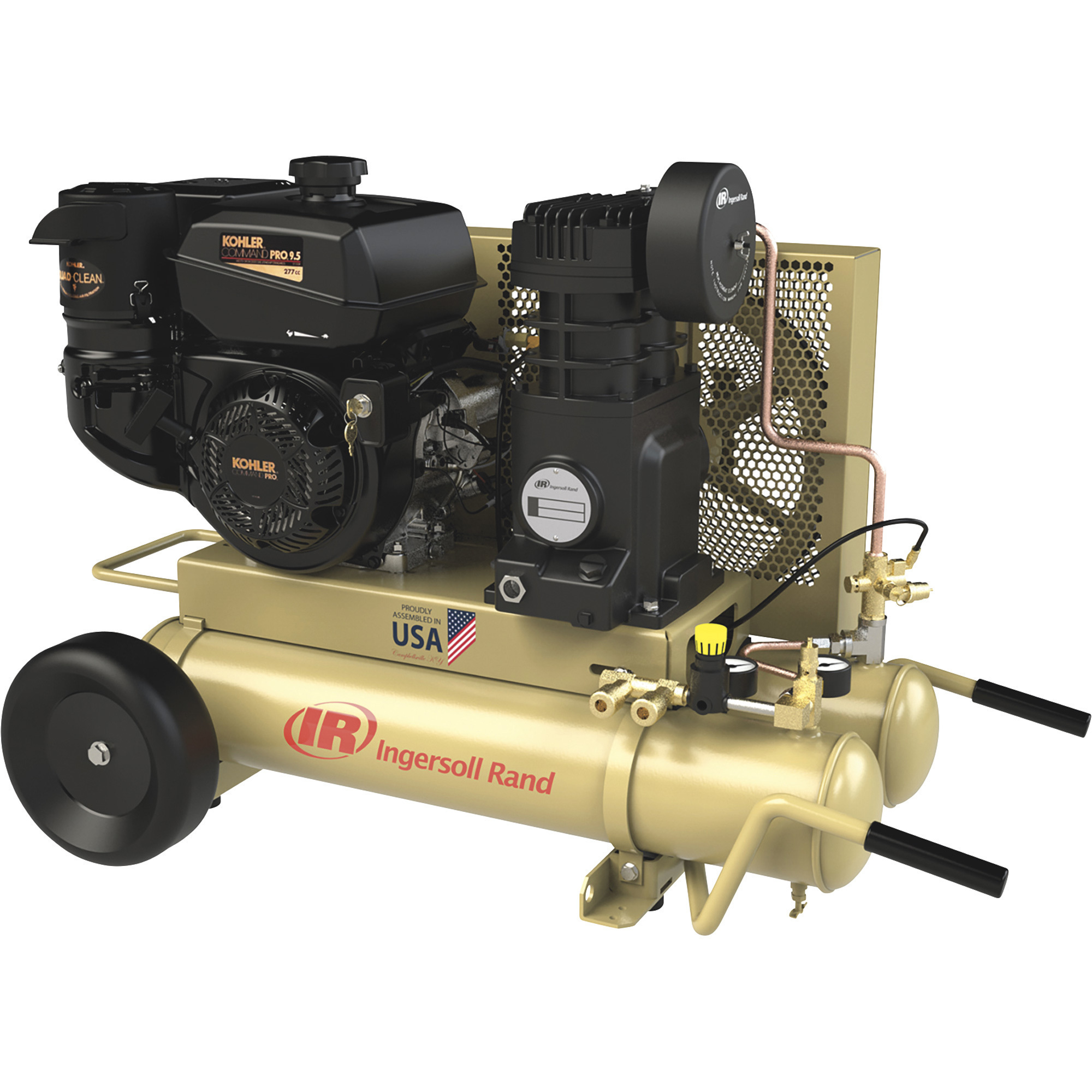 Compresor de aire portátil a gas Ingersoll Rand, motor Kohler de 9.5 HP, 8 galones, 18.1 CFM @ 90 PSI, Modelo# SS5J9.5GK-WB.