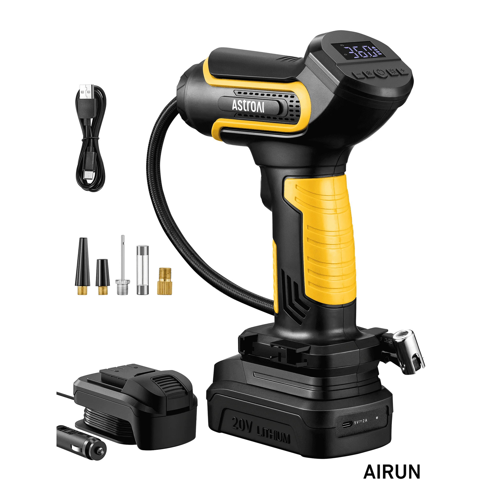Inflador de neumáticos AstroAI sin cable 150 PSI 20V, compresor de aire, máximo 150 PSI, fuente de energía batería, modelo ACAC791YE-US-2.
