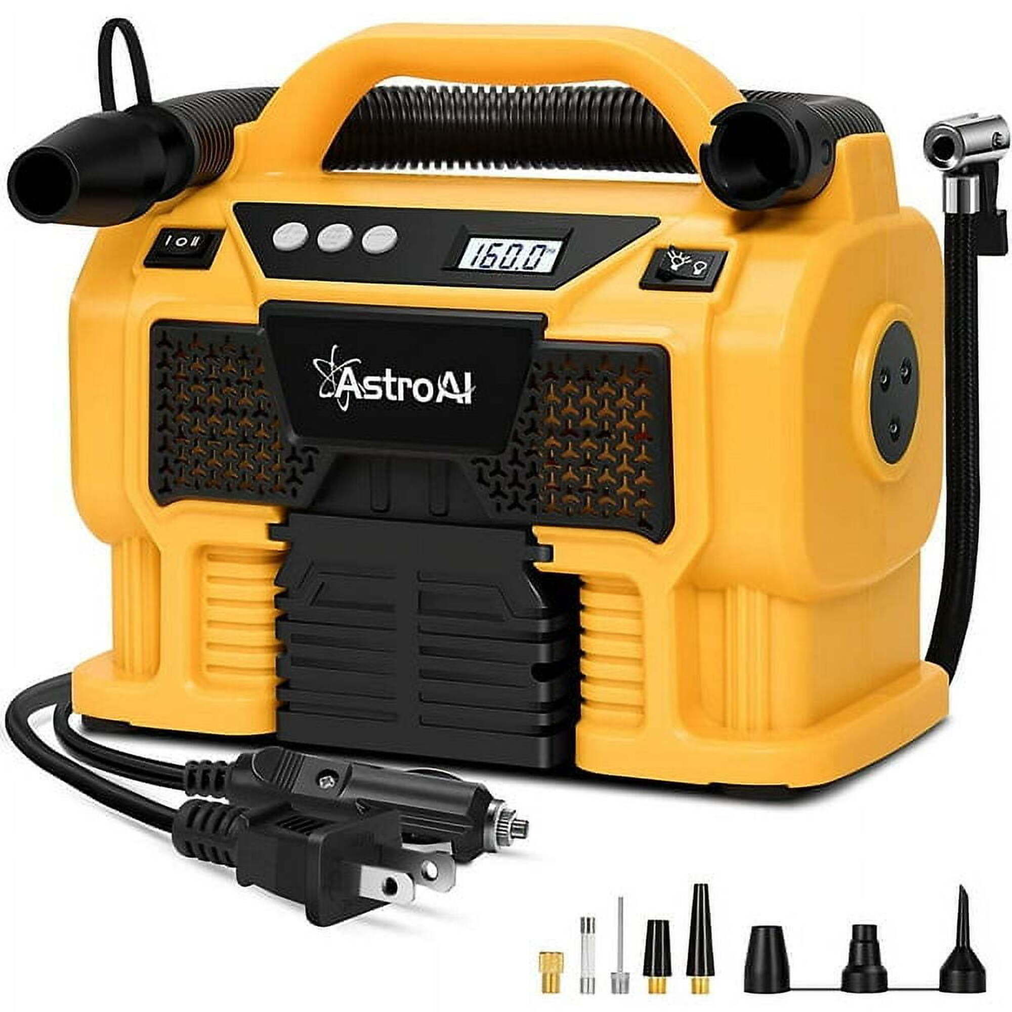 Inflador de llantas AstroAI 160PSI con 3 fuentes de energía - Conexión eléctrica, Modelo# ACACJY3PYE-US