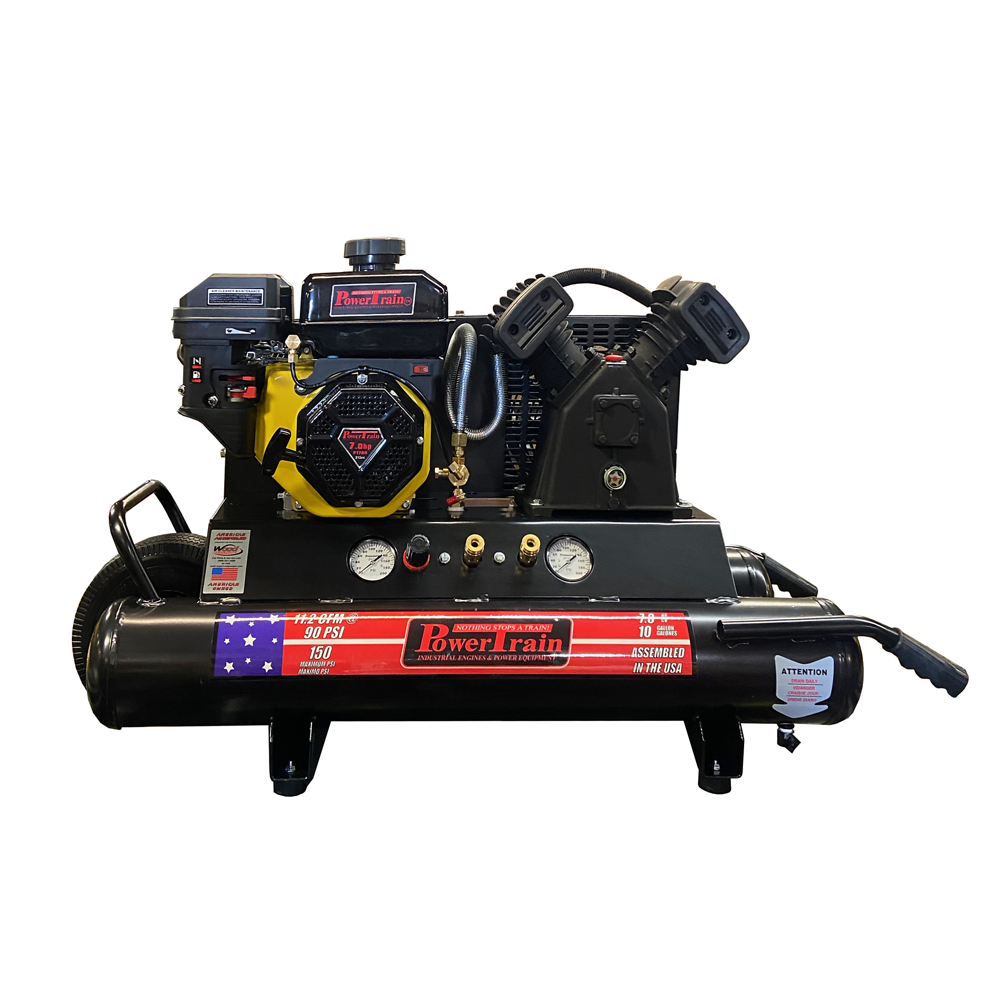 Compresor de aire para carretilla de 10 galones con transmisión, 7 HP, modelo PT-TT70G-CP