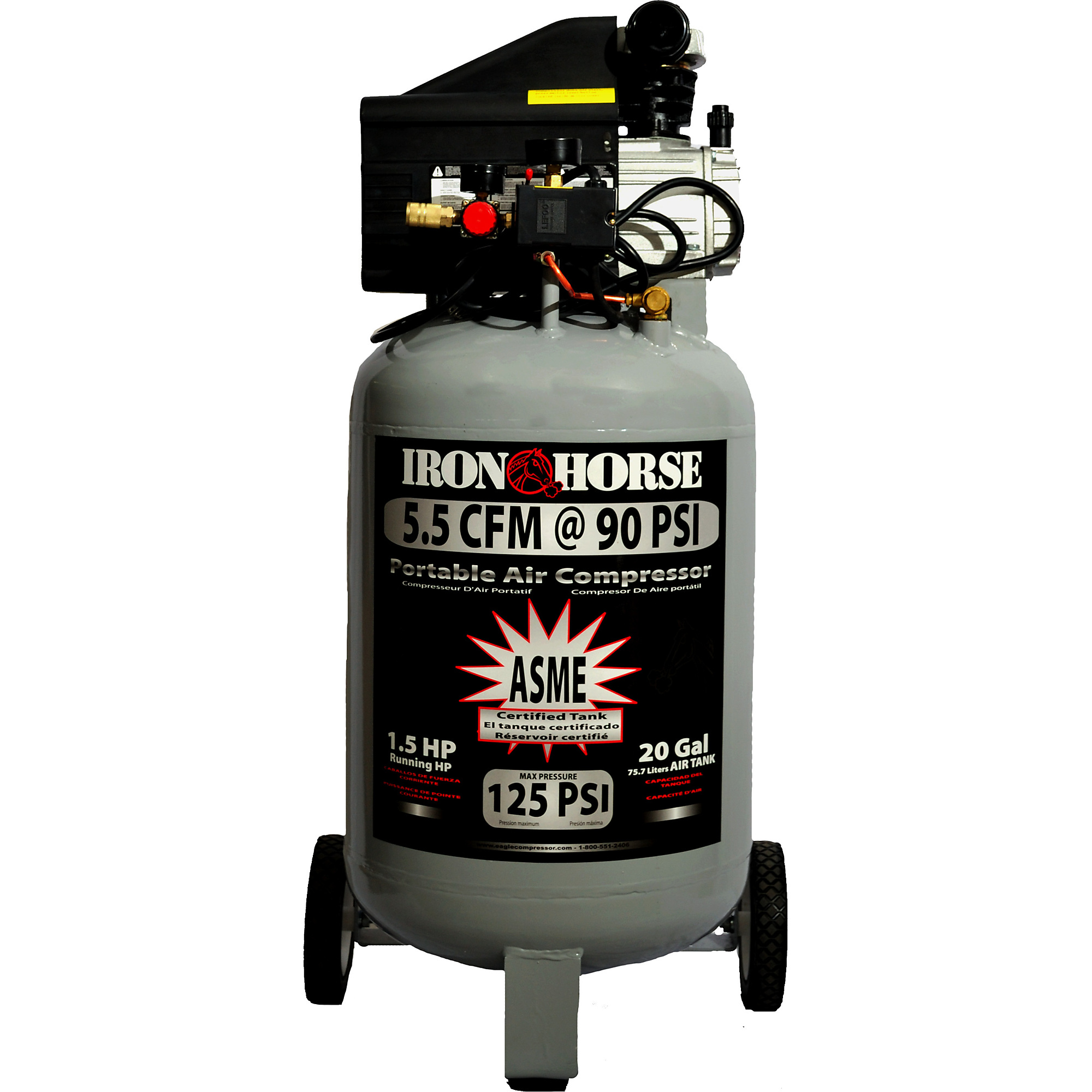 Compresor de Aire Iron Horse de 20 Galones Ahorro de Espacio, Potencia 1.5 HP, Tanque de Aire 20 Gal, 110 Voltios, Modelo IHVP1520L