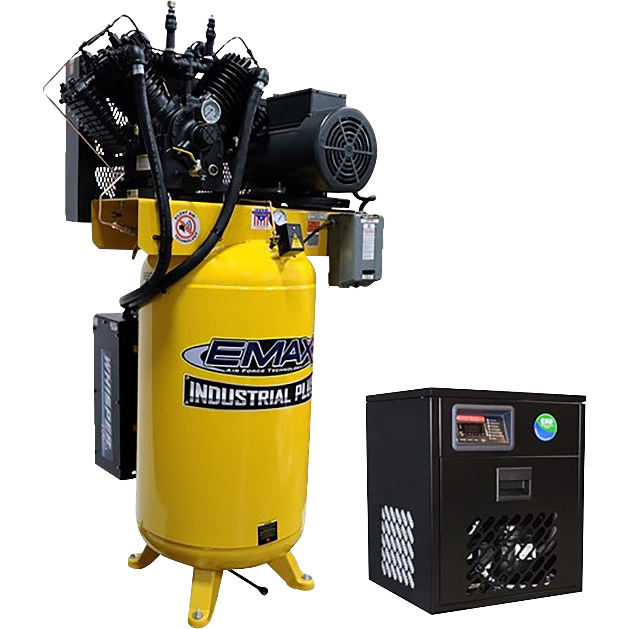 Paquete Compresor Vertical EMAX Silent Air Industrial Plus 10 HP + Secador de Aire 58 CFM, Modelo # SP10V080V3PK
