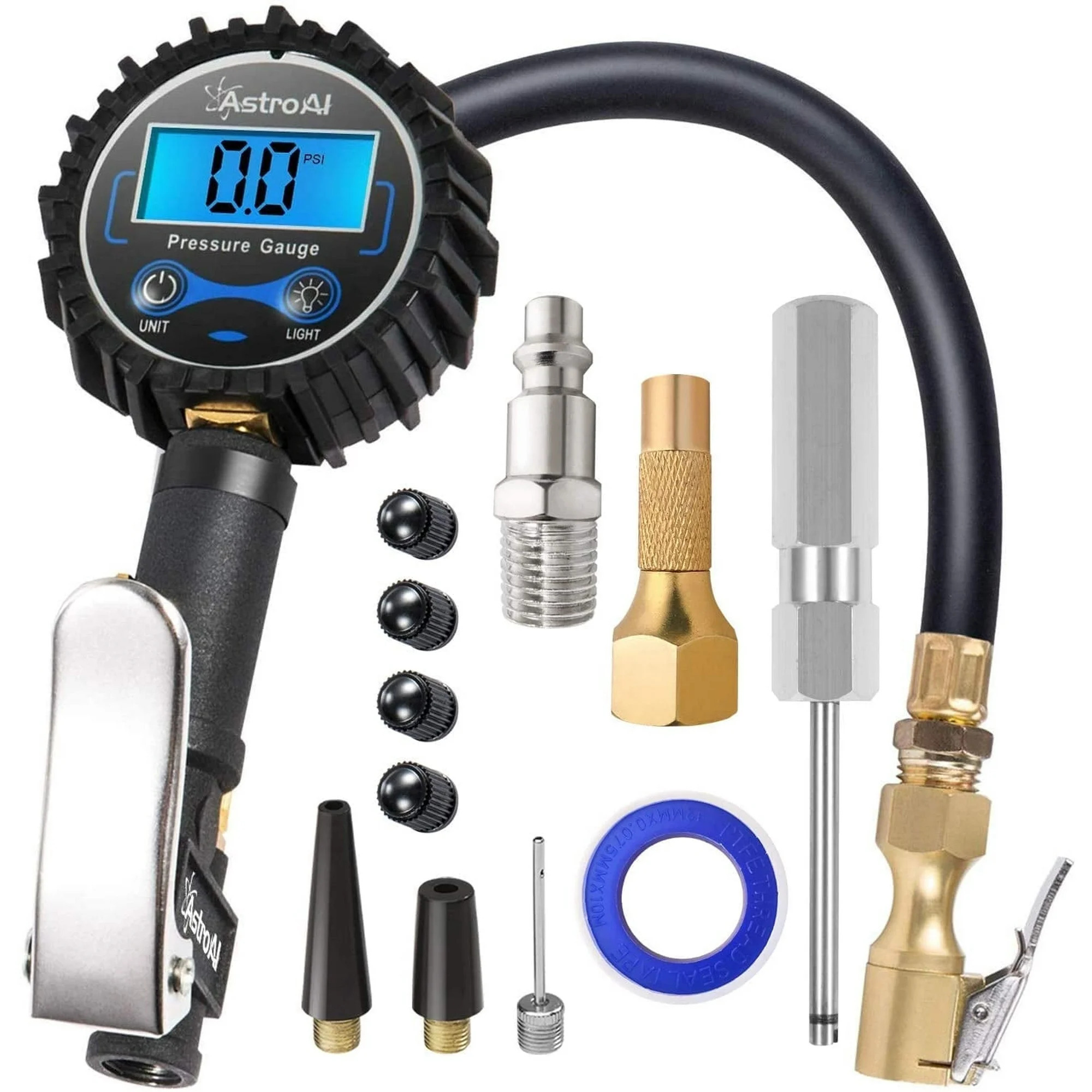 Manómetro digital inflador AstroAI 250PSI Heavy Duty con fuente de poder de batería, Modelo ASIDTIG250-1