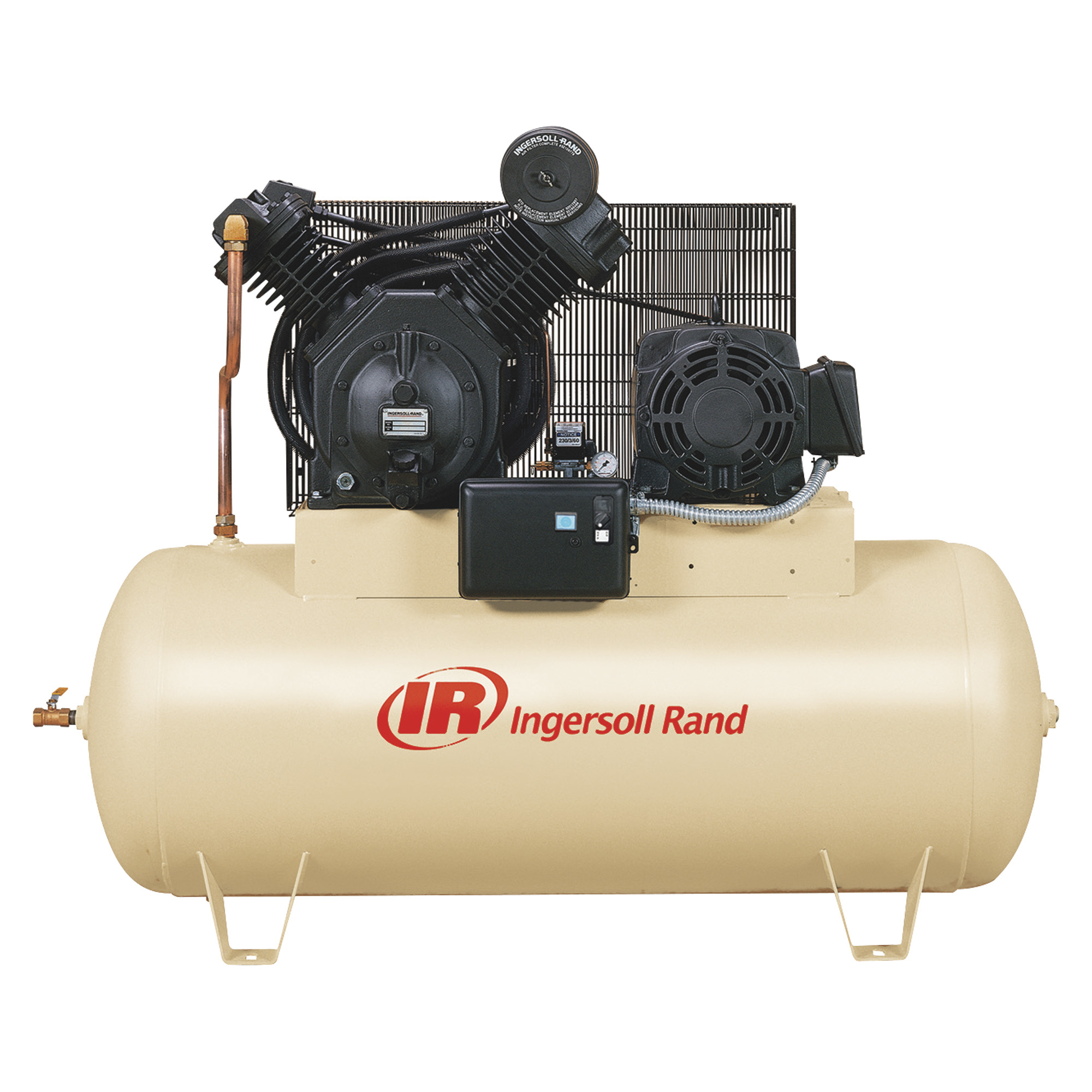 Compresor de aire estacionario eléctrico Ingersoll Rand — 10 HP, 3 fases, 120 galones horizontal, 35 CFM @ 175 PSI.