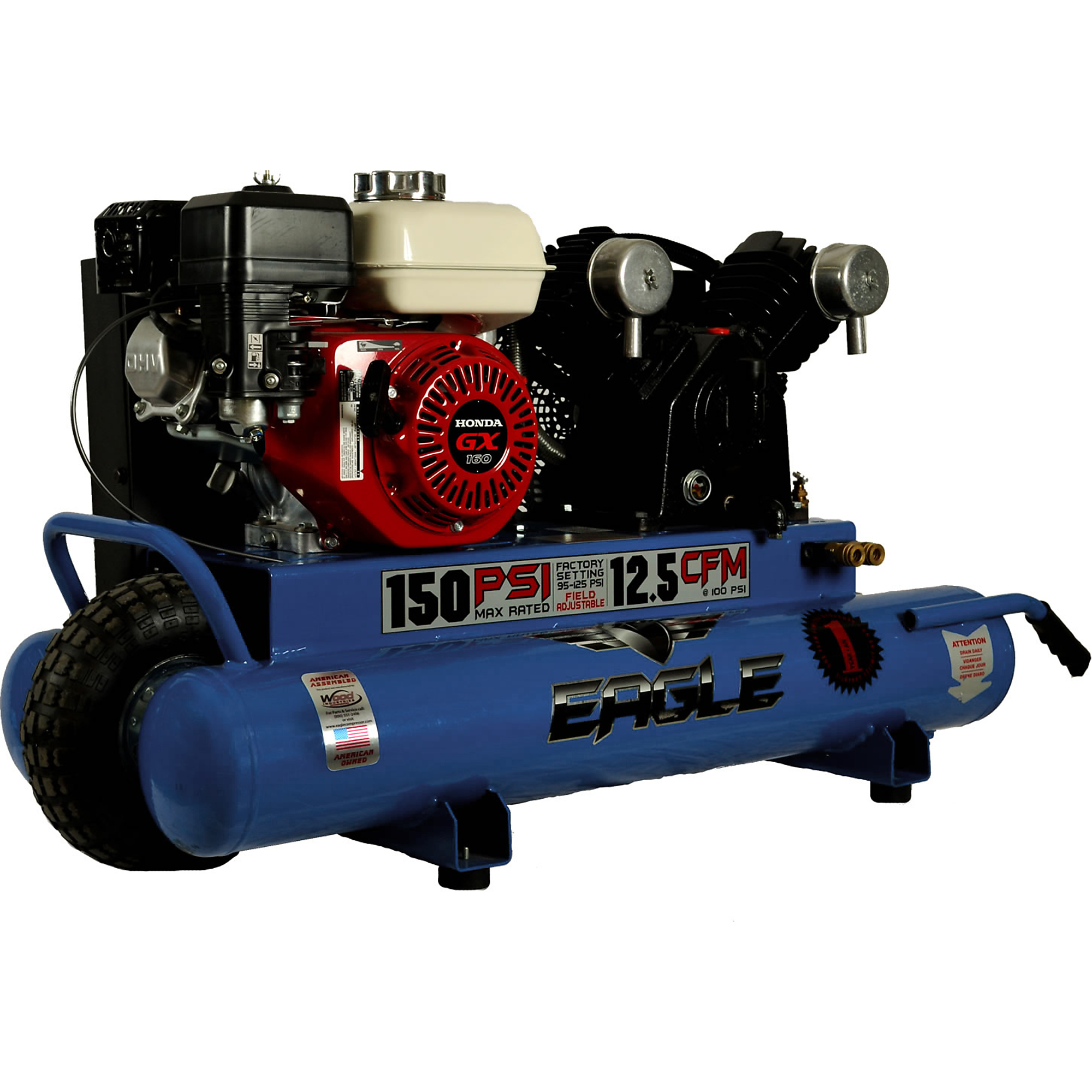 Compresor de Aire EAGLE de Arranque Eléctrico de 10 Galones, Potencia de 6 HP, Tanque de Aire de 10 Galones, Modelo TT55GE
