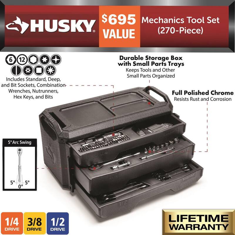 Juego de herramientas mecánicas Husky (270 piezas) - H270MTSQ223