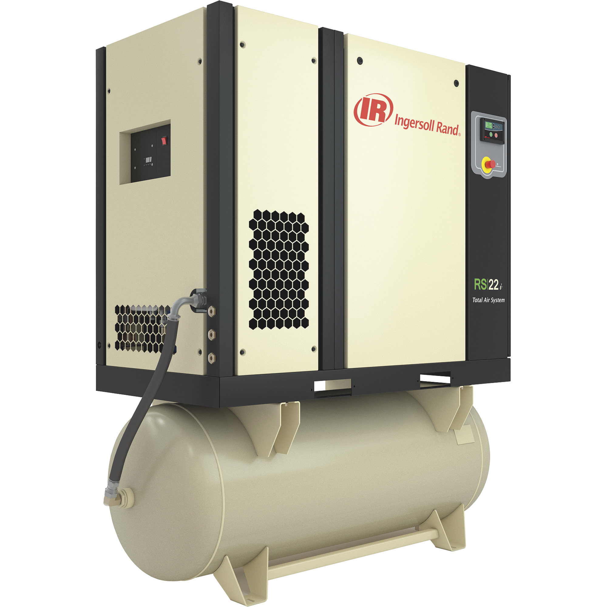 Compresor de Aire de Tornillo Rotativo Ingersoll Rand R-Series de Última Generación con Secador de Aire Integrado — 25 HP, 120 Galones, Horizontal, Modelo RS18i-A138-TAS.