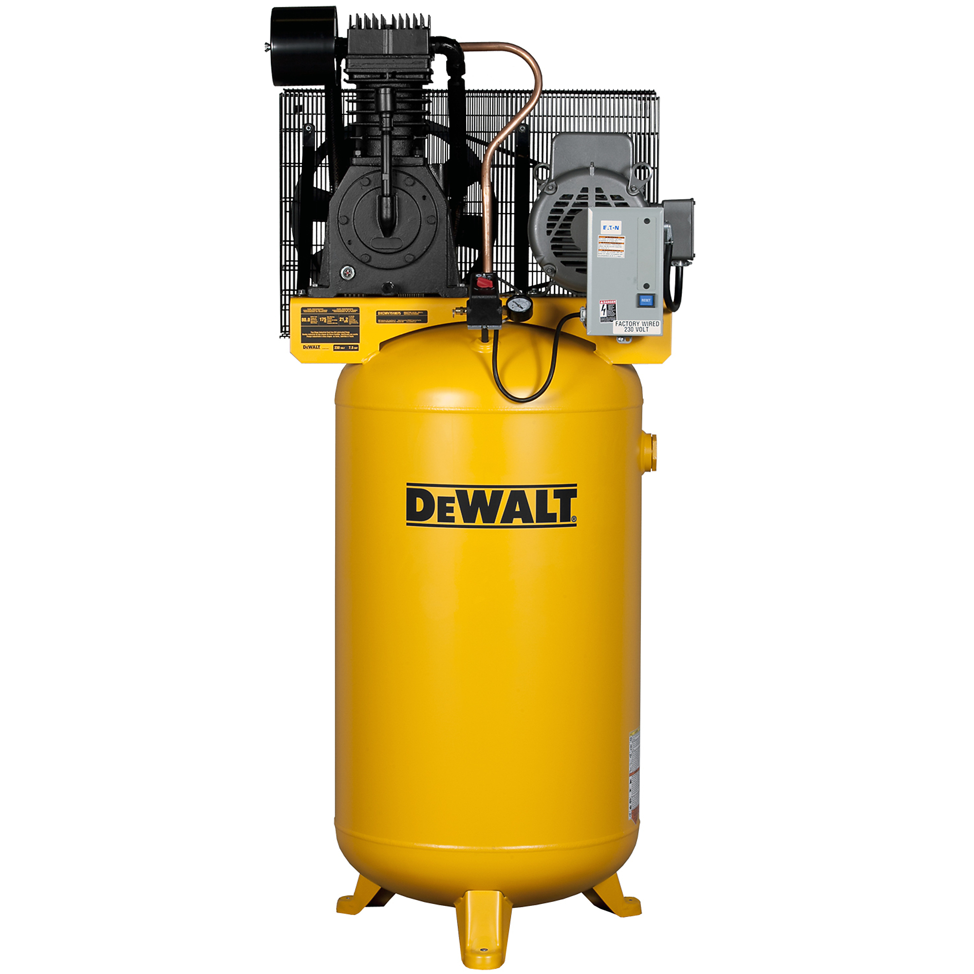 Compresor de aire DEWALT de 80 galones, vertical de dos etapas con 7.5 HP, Modelo DXCMV7518075.