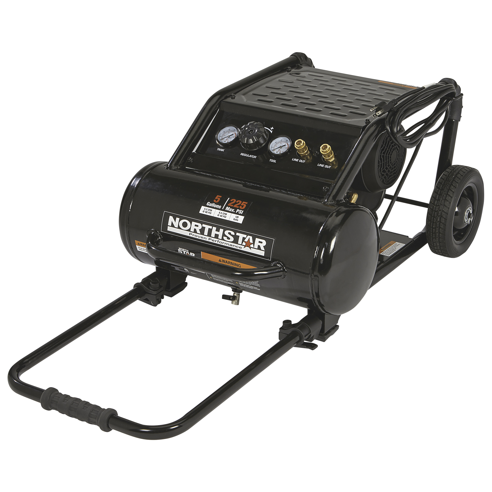 Carrito compresor de aire eléctrico de 5 galones NorthStar, 2 HP, 120 volts, 225 PSI