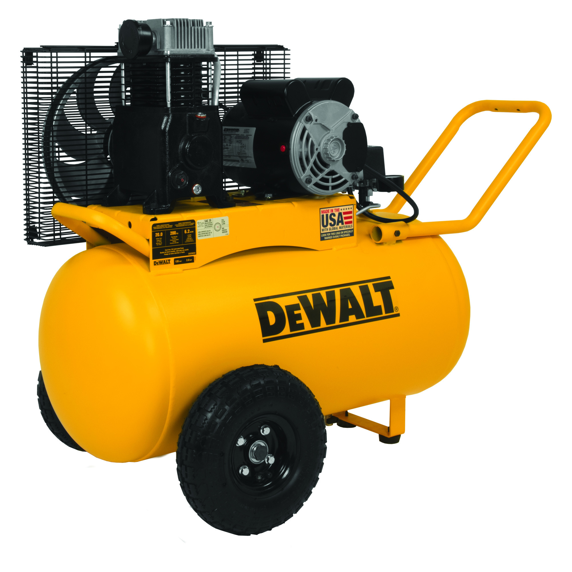 Compresor de Aire DEWALT de 20 Galones, Portátil Horizontal de 200 PSI, 2 HP, Modelo# DXCM201