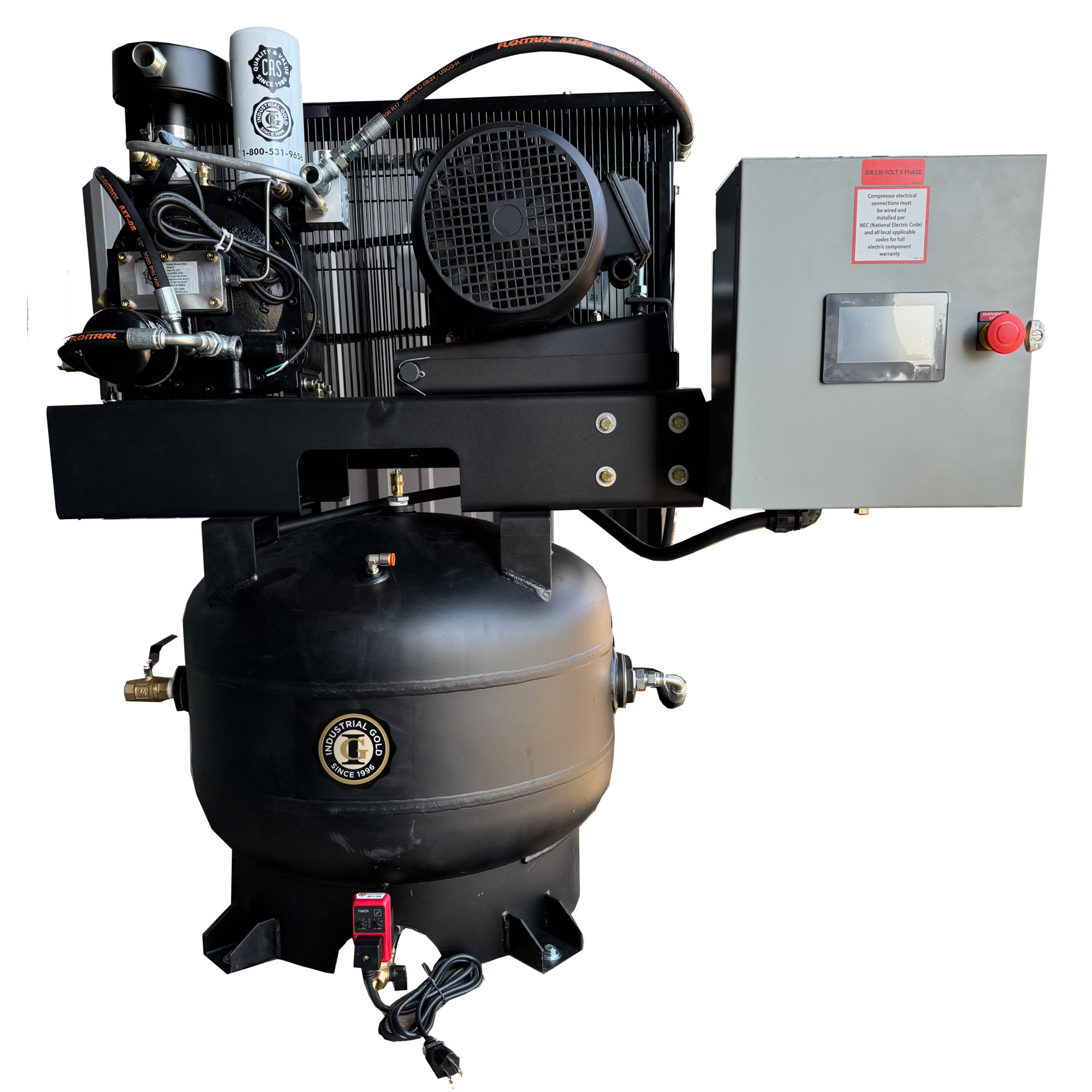 Compresor rotativo Industrial Gold 7.5hp Monofásico 208-230V con Tanque de 30 Galones. Modelo R71V33.