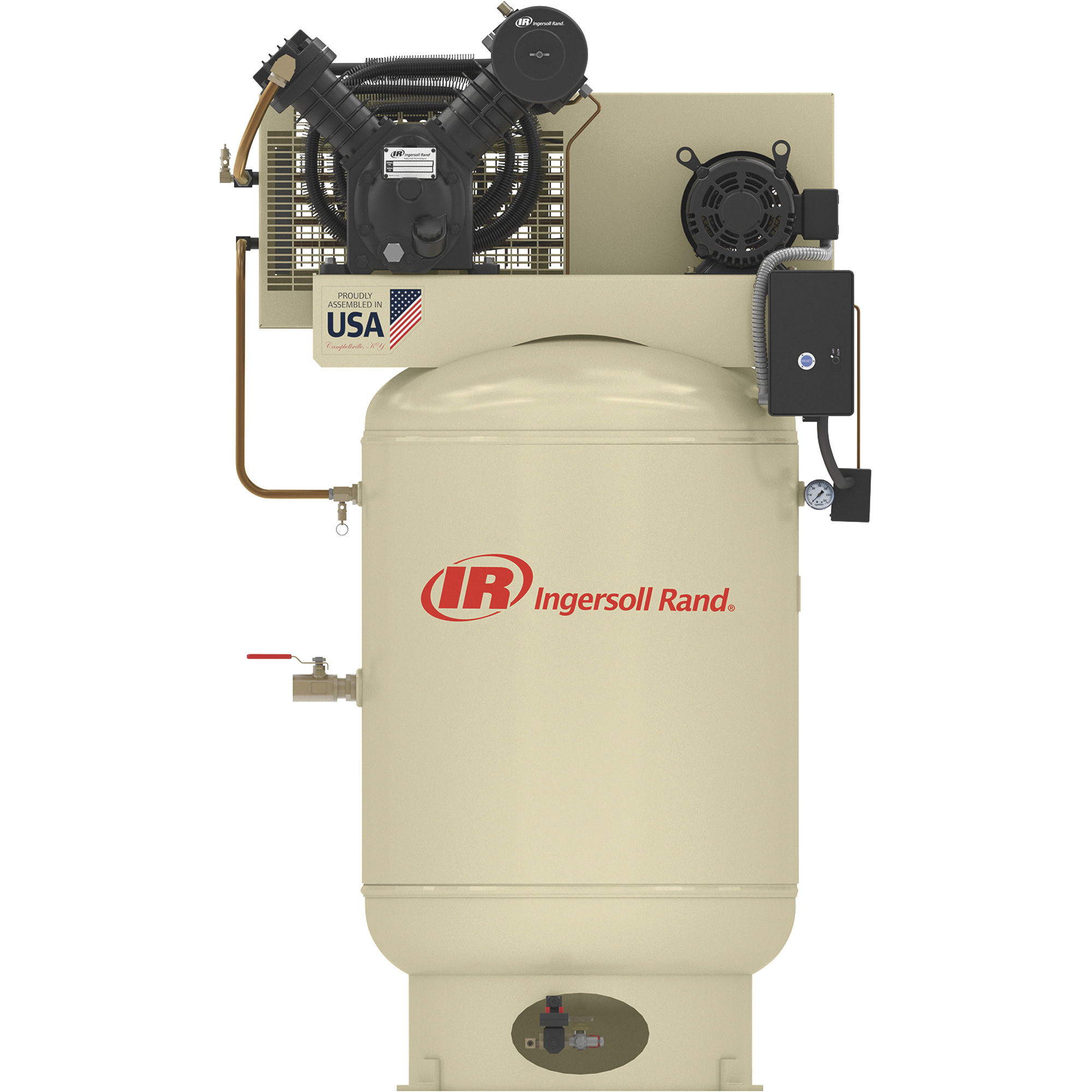 Compresor de aire eléctrico de dos etapas Ingersoll Rand — Paquete de Valor Premium, 10 HP, 120 galones Vertical