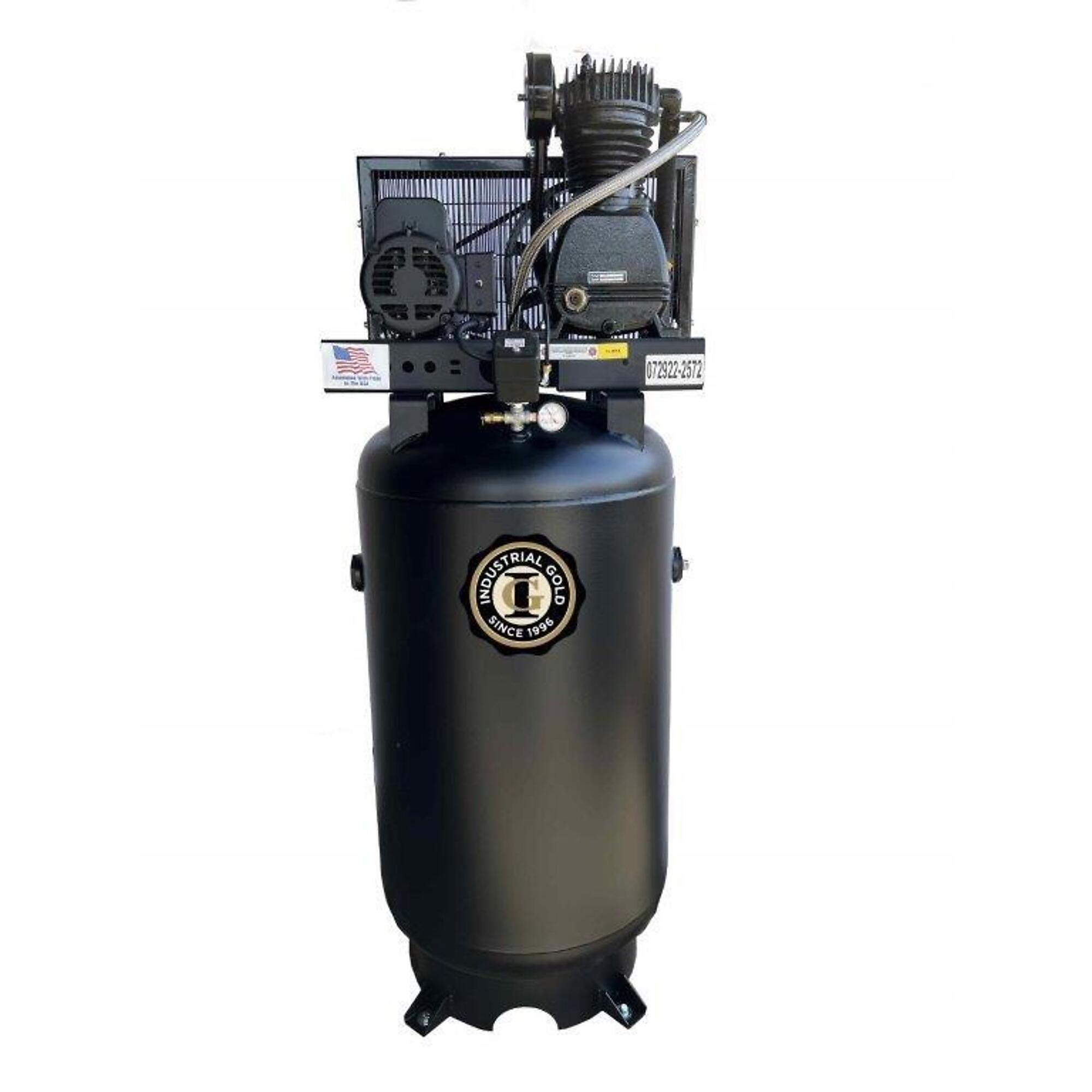 Compresor de Aire Industrial Gold de 5hp, 80 galones 16CFM175PSI, etapa doble, Modelo CI521E83V
