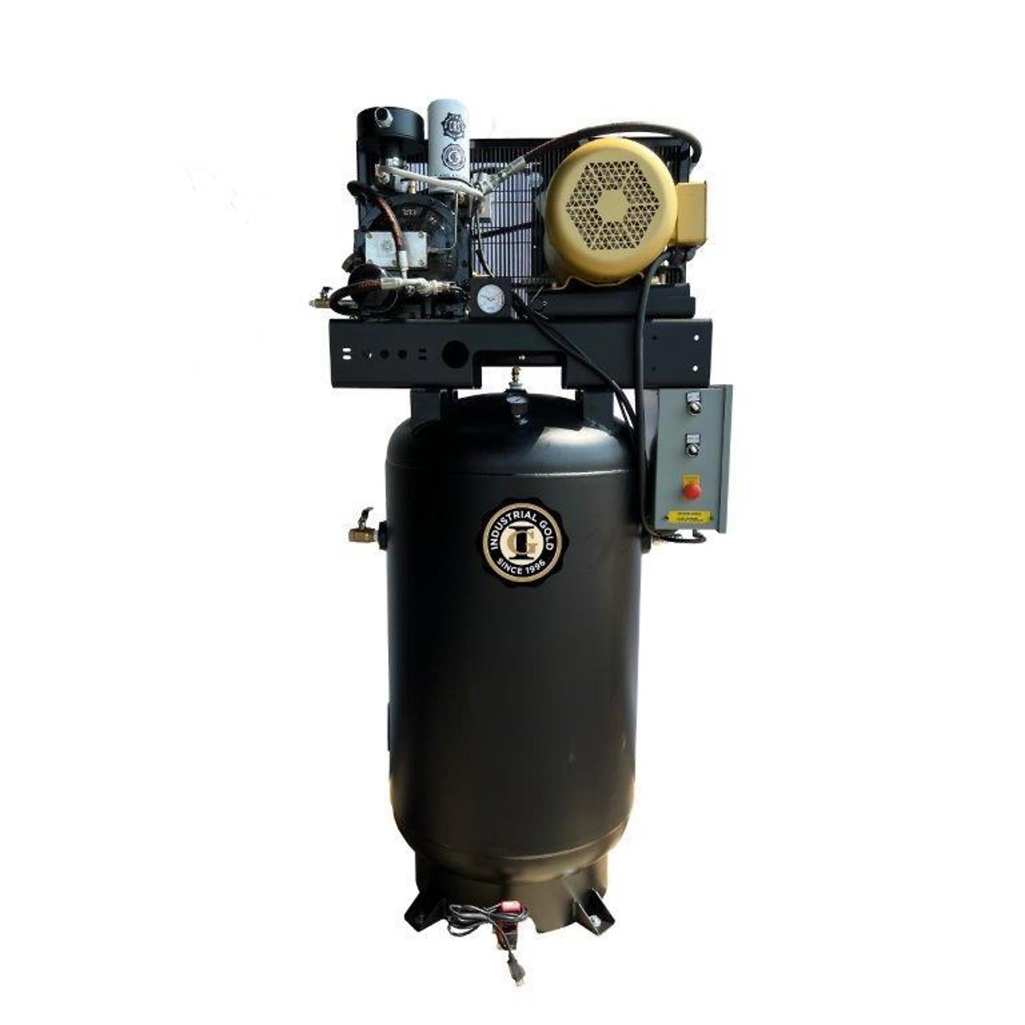 Compresor Rotativo Montado en Tanque de 80 Galones, 10 HP, Industrial Gold, Trifásico 208-230V Modelo R103V83