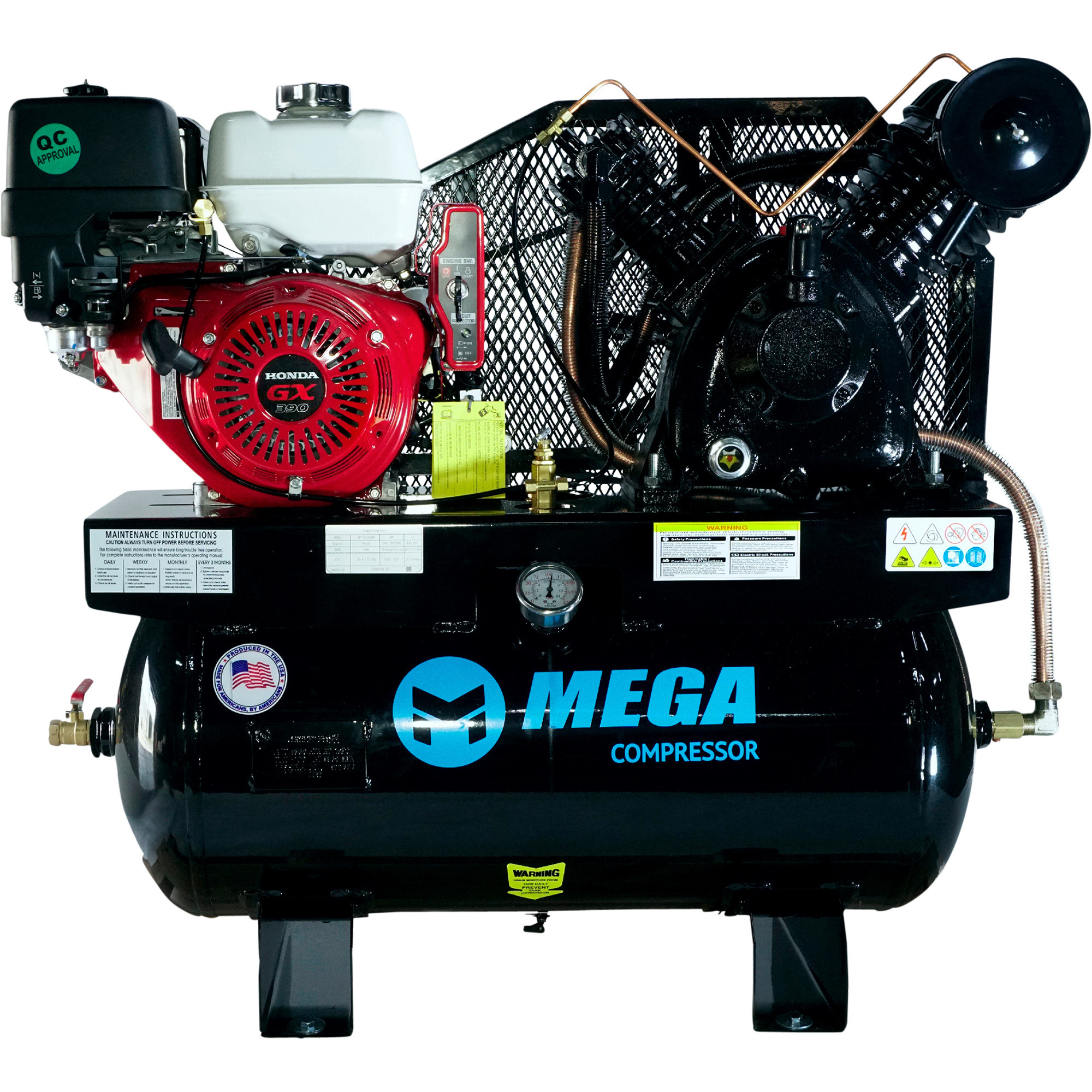 Compresor de aire Mega Gas de 30 galones con motor Honda GX390, Modelo# MP-13030GTU