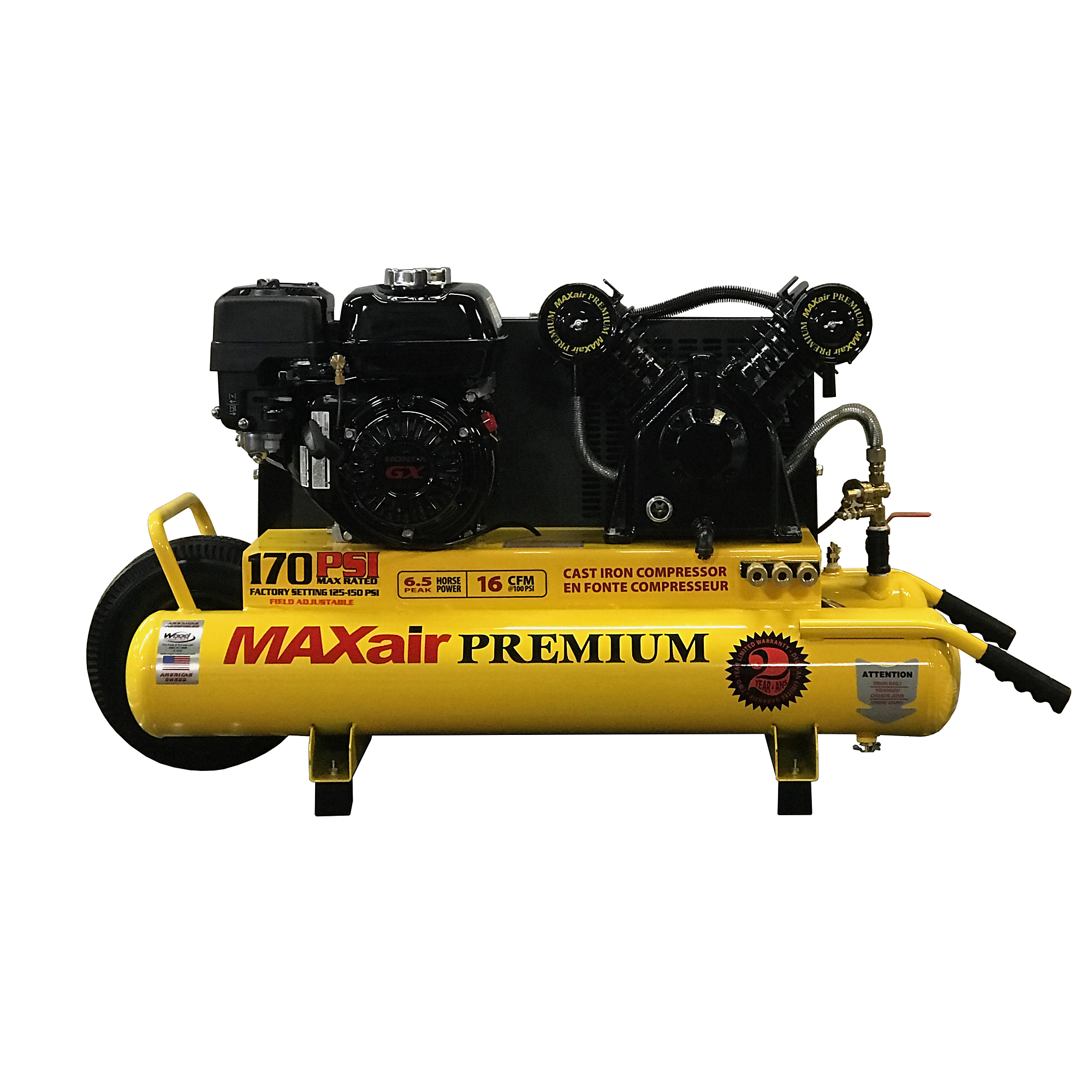 Compresor de aire MAXair para carretilla, premium, 16 CFM, 6.5 HP, tanque de 10 galones, modelo TT65G + MAP.
