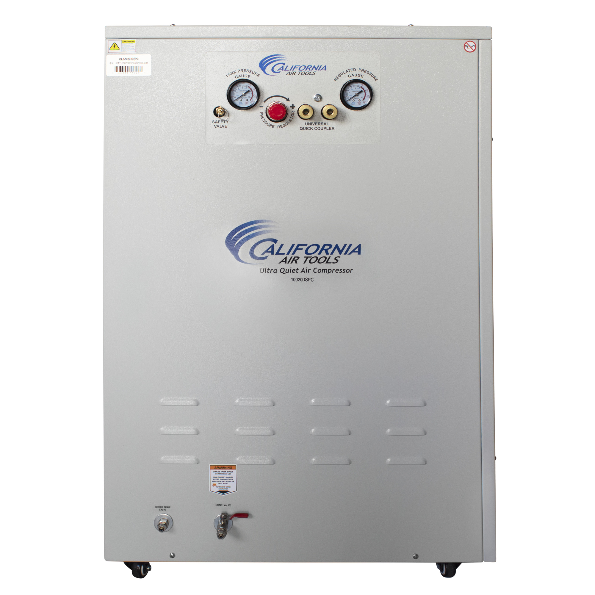 Cabina insonorizada de 10 galones y 2 HP con secador de aire, modelo 10020DSPC de California Air Tools.
