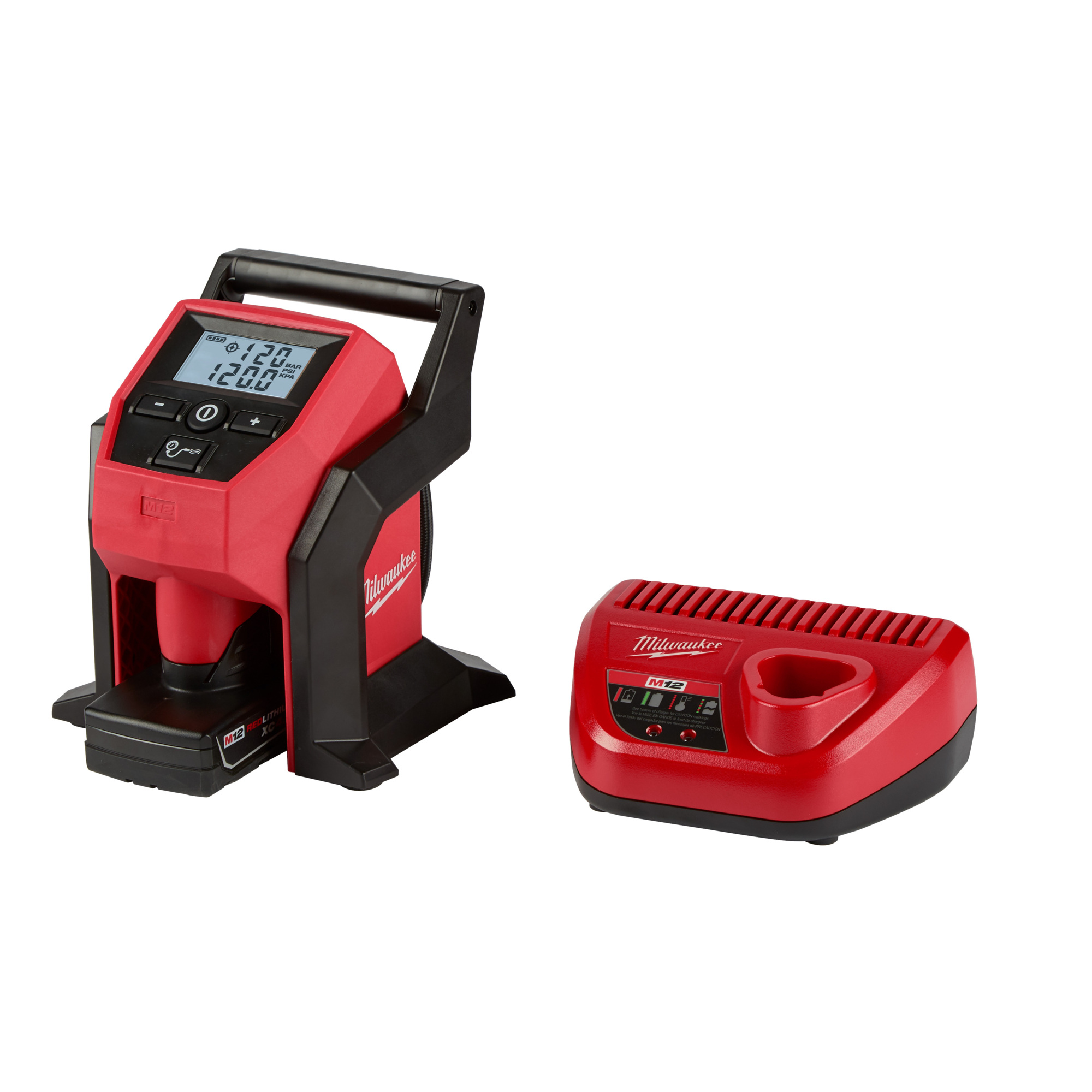 Kit de Inflador de Llantas Compacto Inalámbrico Milwaukee M12, 1 Batería XC, Modelo# 2475-21XC