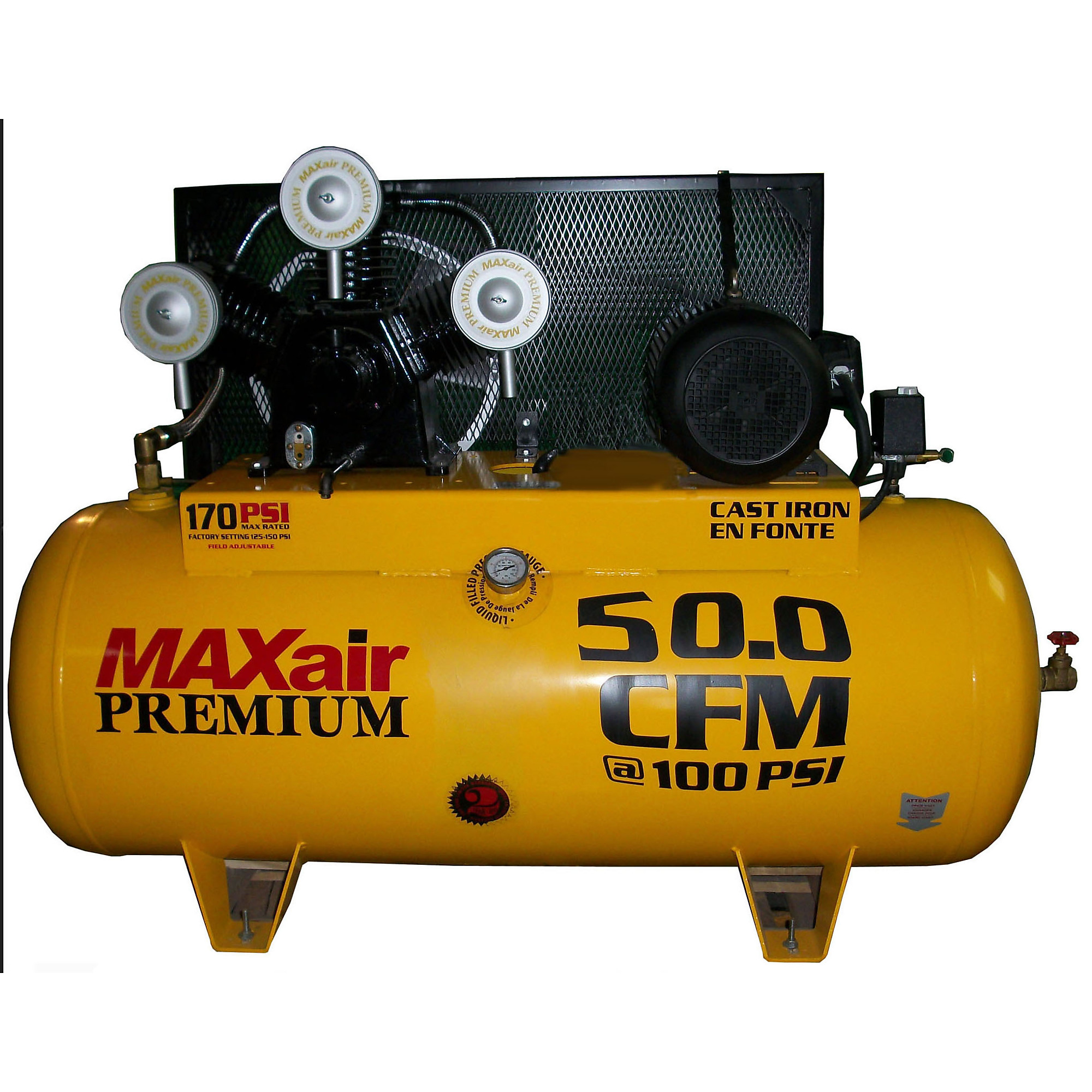 Compresor de aire premium MAXair de 120 galones y 50 CFM, 10 HP, Modelo# C103120H1-CS460-MAP.
