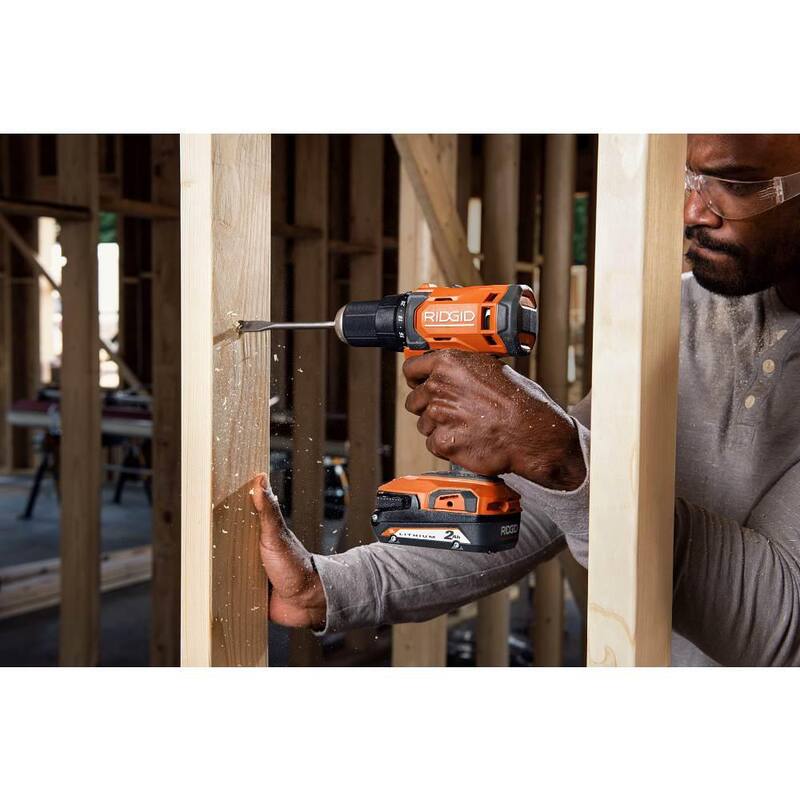 RIDGID 18V Taladro/destornillador inalámbrico de 1/2 pulgadas con (1) Batería de 2.0 Ah y Cargador - R86001K