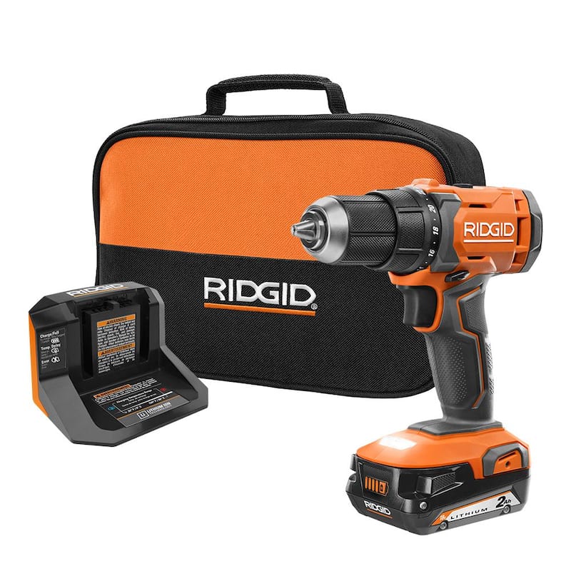 RIDGID 18V Taladro/destornillador inalámbrico de 1/2 pulgadas con (1) Batería de 2.0 Ah y Cargador - R86001K