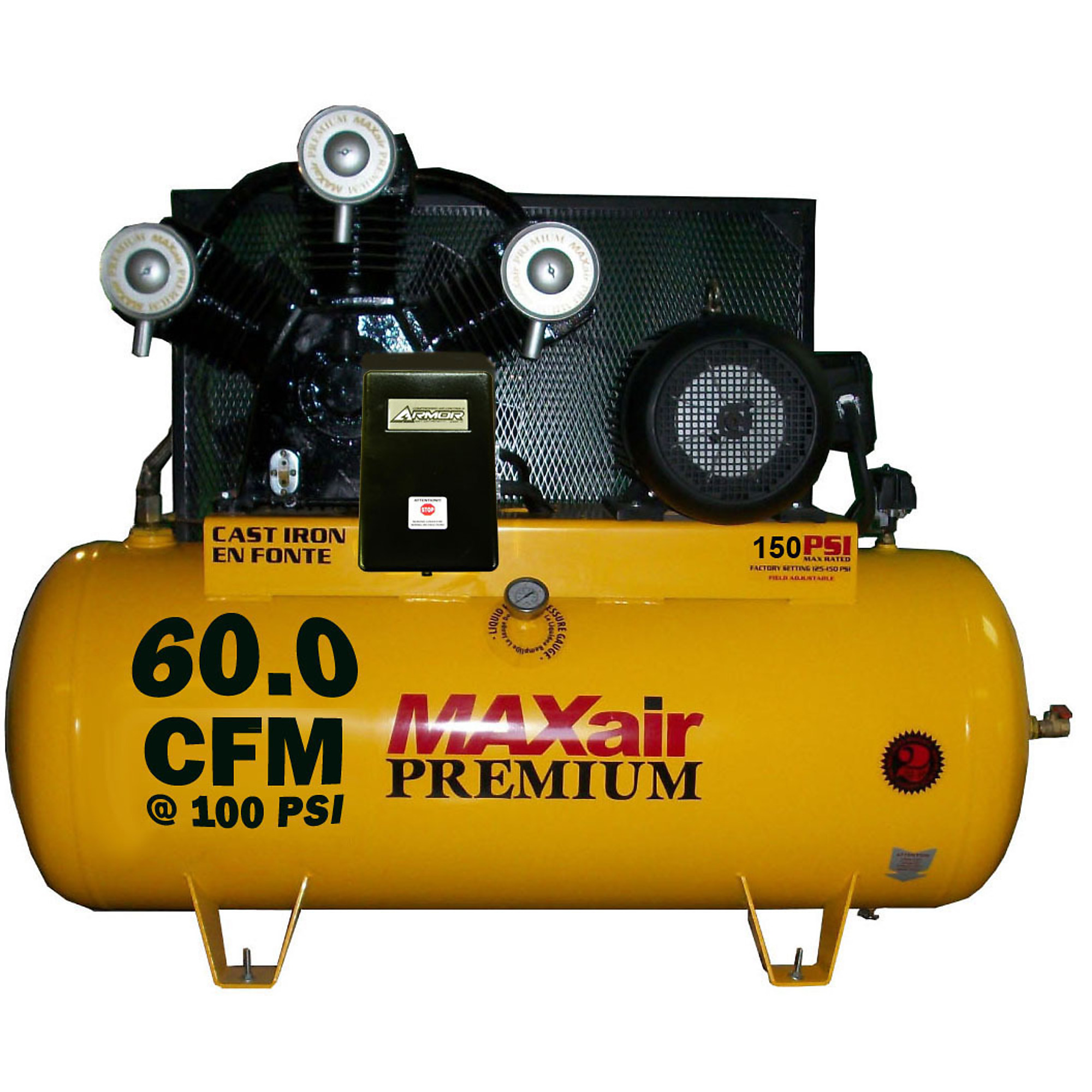 Compresor de aire premium MAXair de 120 galones, 60 CFM, 15 HP, modelo C153120H1-MS230-MAP.