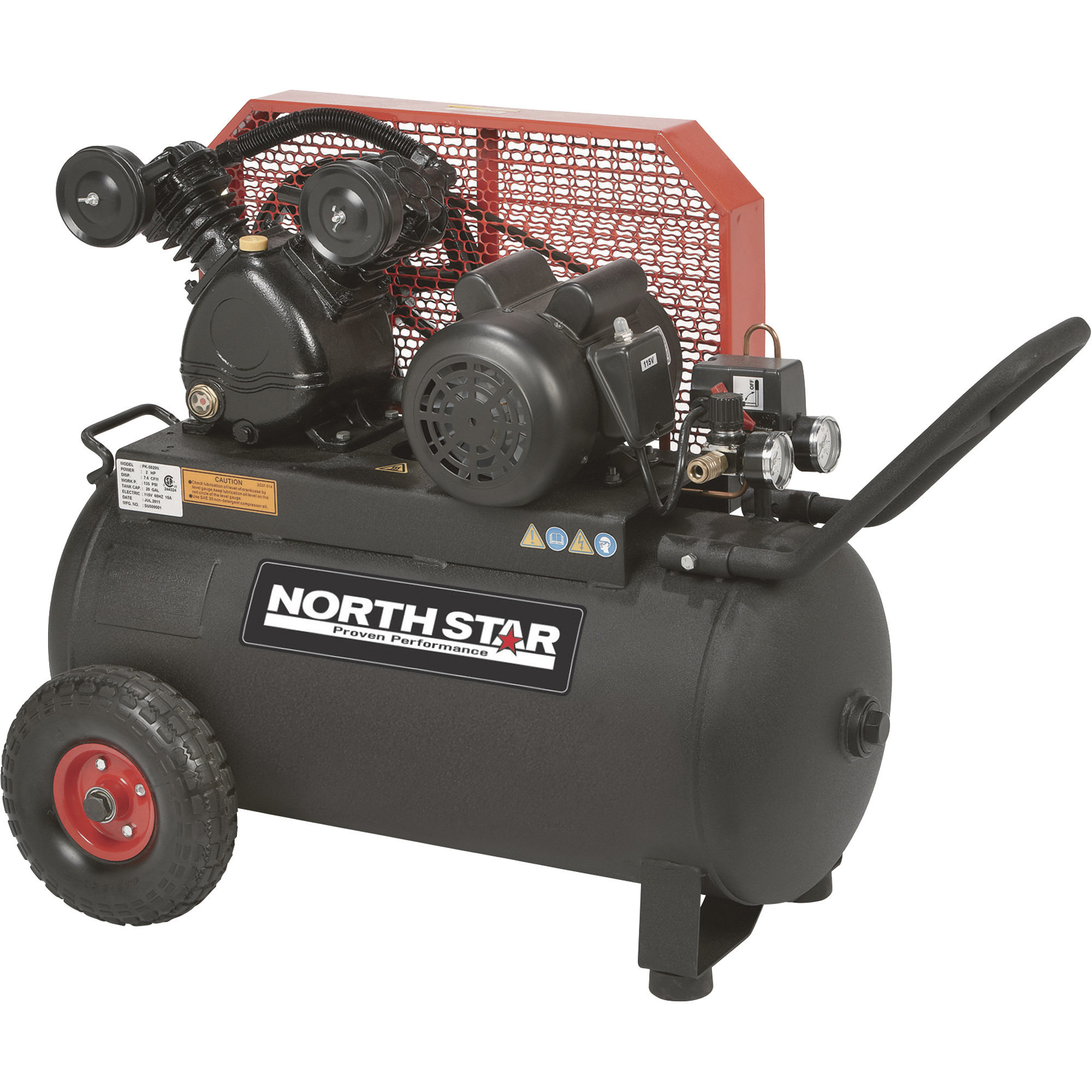 Compresor de aire eléctrico portátil de una etapa NorthStar, 2 HP, 20 galones, 5.0 CFM, horizontal.