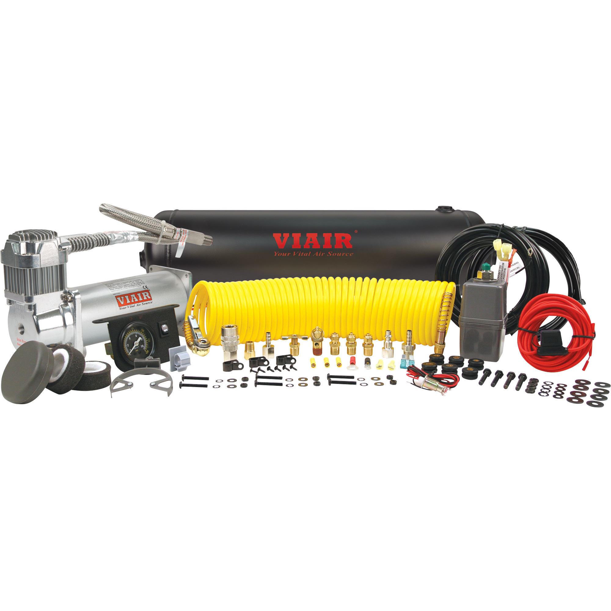 Sistema compresor de aire Viair 450c 12V para inflado constante de llantas a bordo, con tanque de 2 1/2 galones y capacidad máxima de 150 PSI, Modelo# 10007.