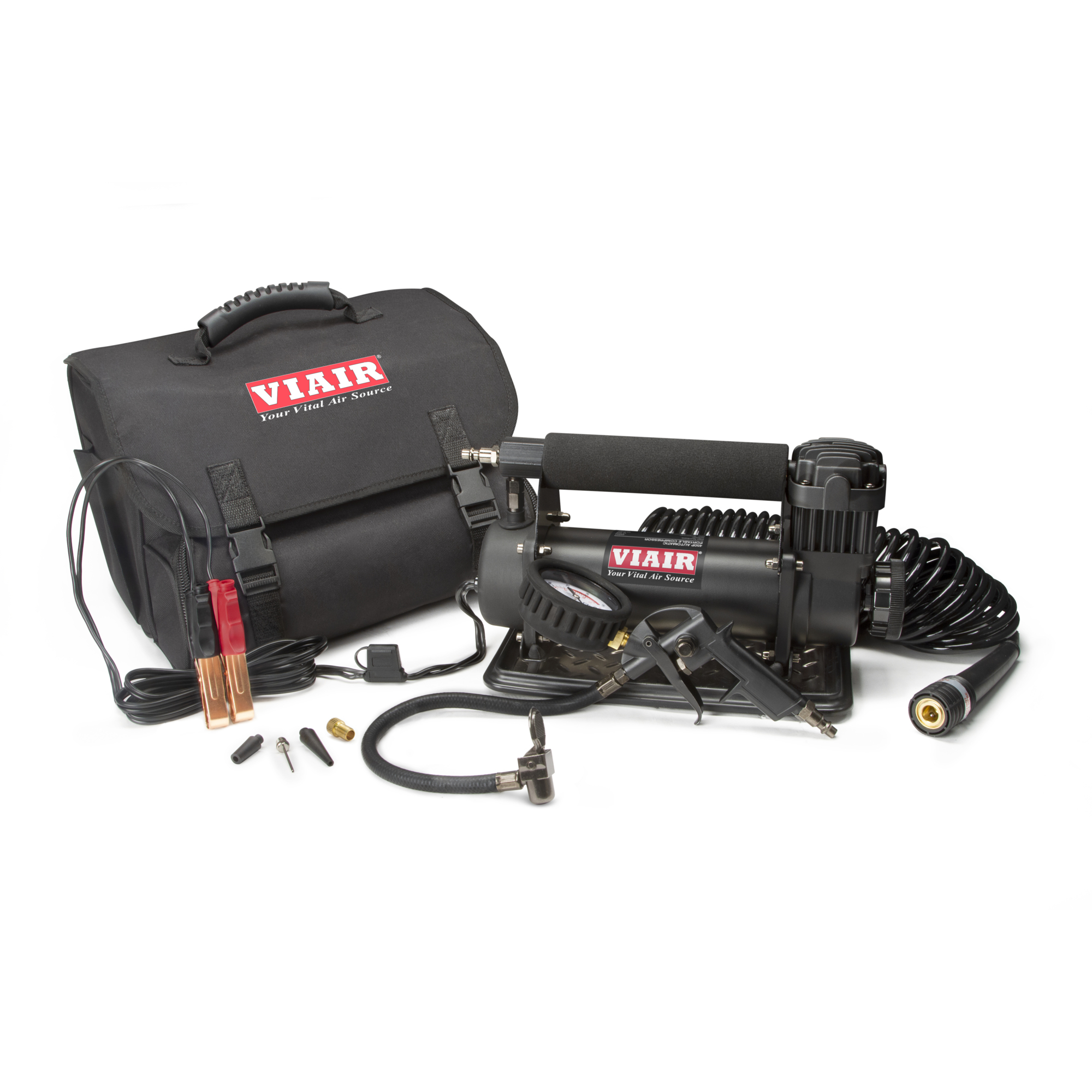 Inflador de llantas portátil automático Viair 450P en color negro, Max. PSI 150, Fuente de alimentación eléctrica, Modelo 45044.