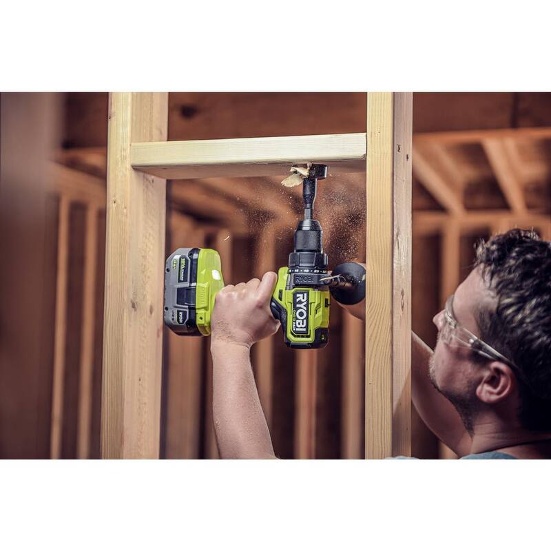 RYOBI ONE+ HP 18V Taladro de martillo inalámbrico sin escobillas de 1/2 pulg. con kit de batería de alto rendimiento de 4.0 Ah, cargador y bolsa de herramientas - PBLHM101K