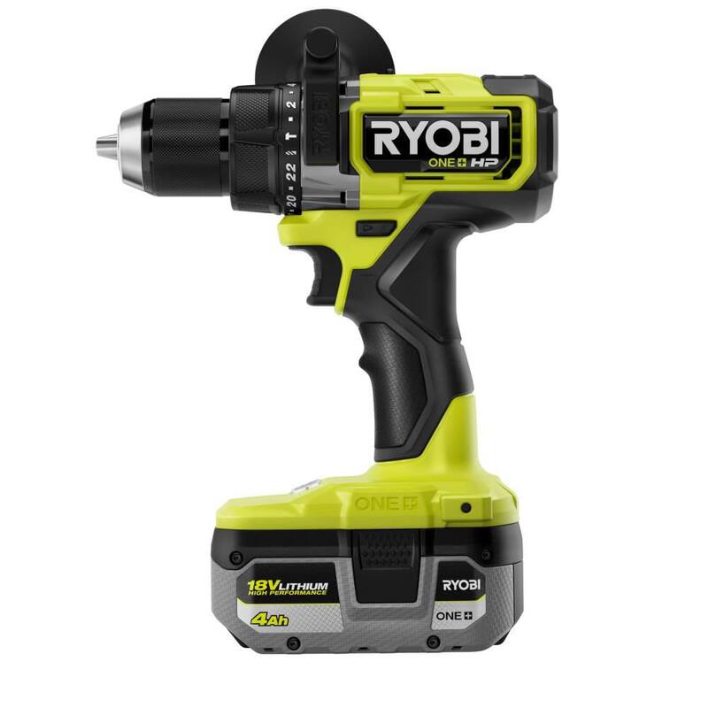 RYOBI ONE+ HP 18V Taladro de martillo inalámbrico sin escobillas de 1/2 pulg. con kit de batería de alto rendimiento de 4.0 Ah, cargador y bolsa de herramientas - PBLHM101K